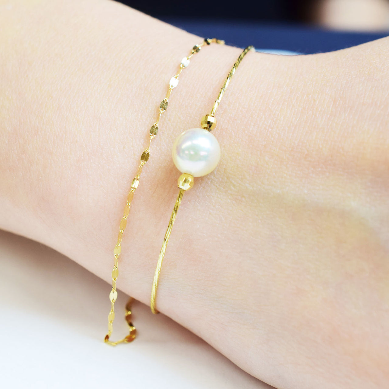 White pink 9mm - 9.5mm Akoya Pearl Cuff Bracelet Japan jewelry 18K 18KYG 18KWG Japanese reenspearl