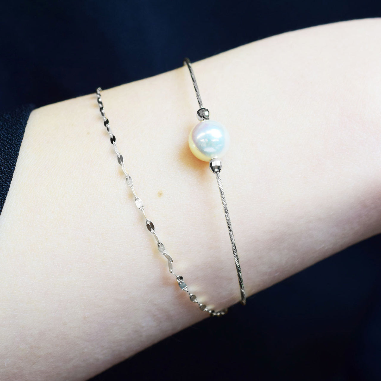 White pink 9mm - 9.5mm Akoya Pearl Cuff Bracelet Japan jewelry 18K 18KYG 18KWG Japanese reenspearl