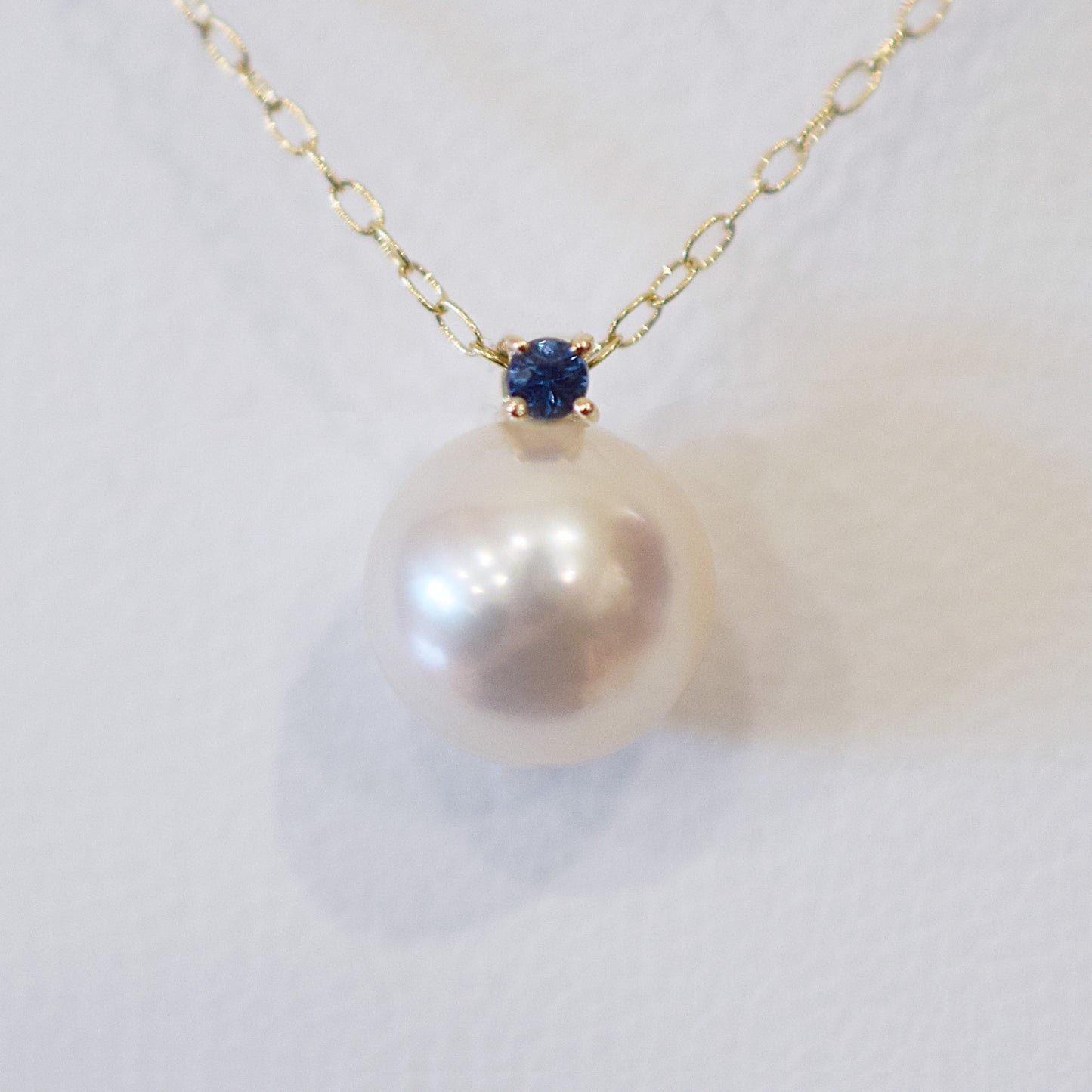 Hanadama rank White pink 8mm - 9.5mm Birthstone Sapphire 10K pendant necklace Akoya Pearl Real Japan Seawater pearl