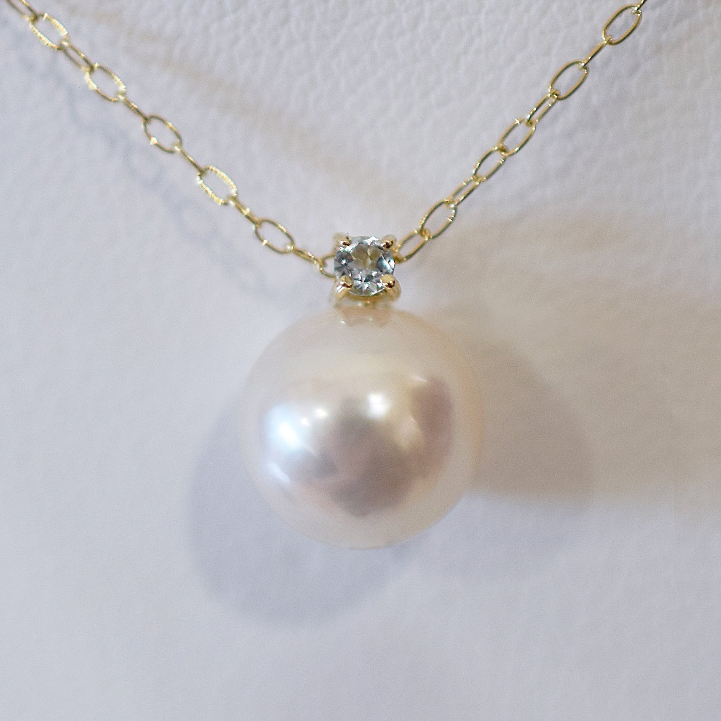 Hanadama rank White pink 8mm - 9.5mm Birthstone Aquamarine 10K pendant necklace Akoya Pearl Real Japan Seawater pearl