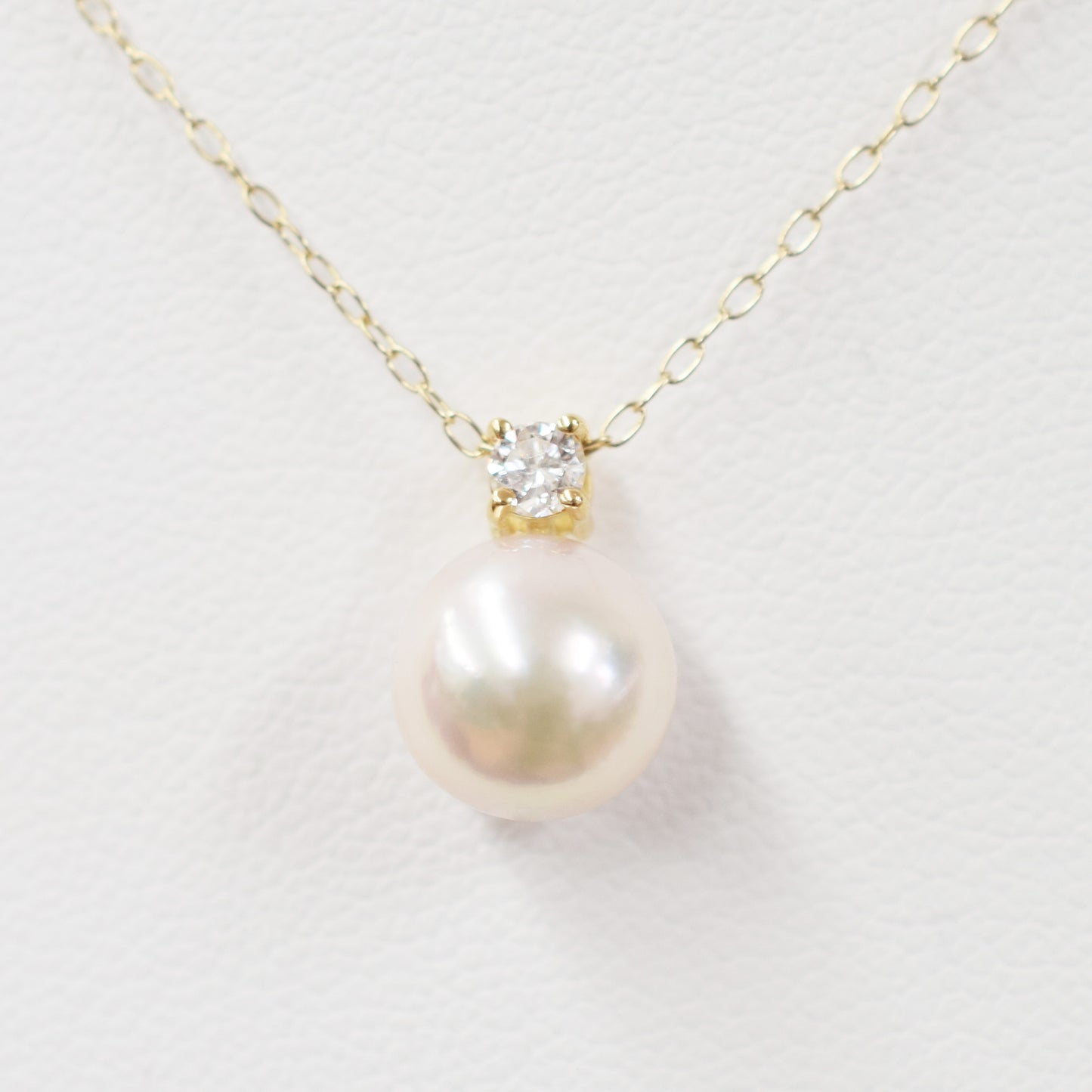 Hanadama rank White pink 8mm - 9.5mm pendant necklace Akoya Pearl diamond 0.1ct 18K Real Japan Seawater pearl reenspearl akoyapearl
