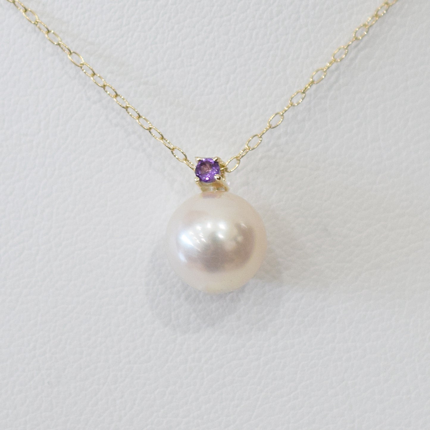 Hanadama rank White pink 8mm - 9.5mm Birthstone Amethyst 10K pendant necklace Akoya Pearl Real Japan Seawater pearl
