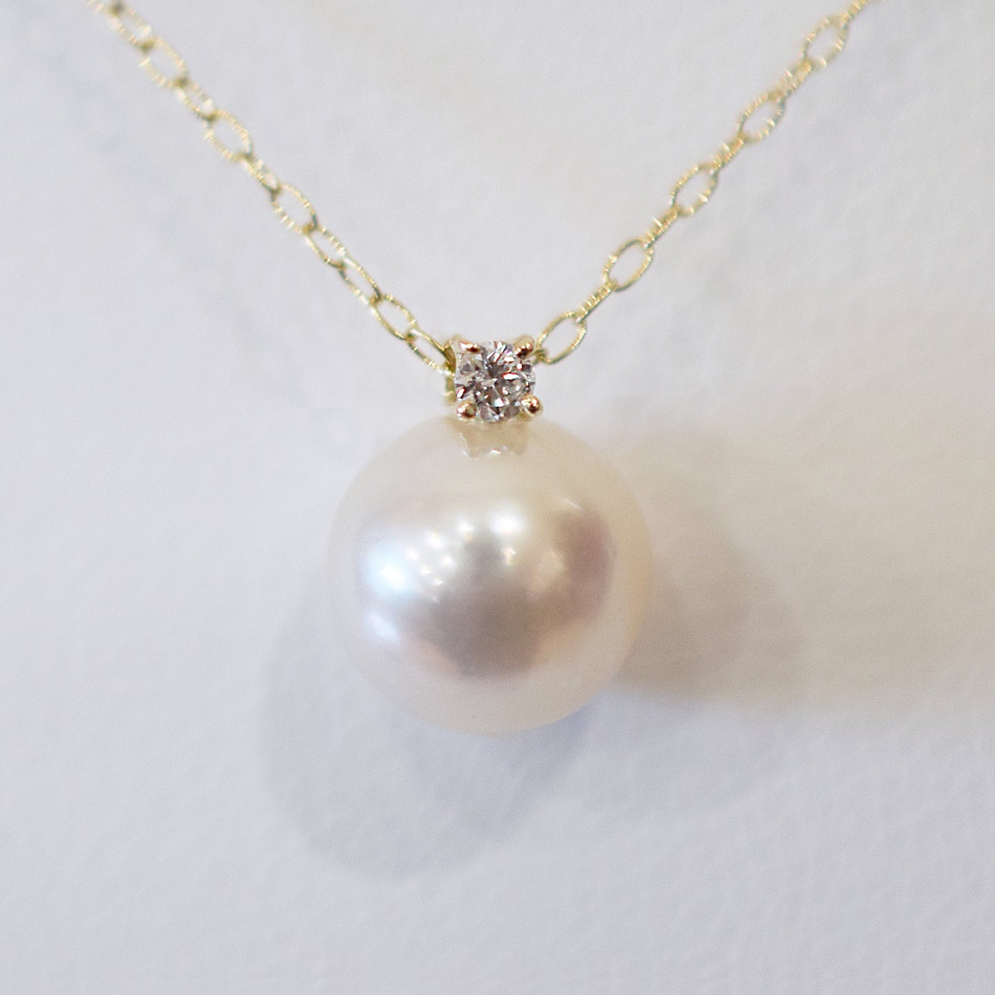 Hanadama rank White pink 8mm - 9.5mm Birthstone Diamond 10K pendant necklace Akoya Pearl Real Japan Seawater pearl