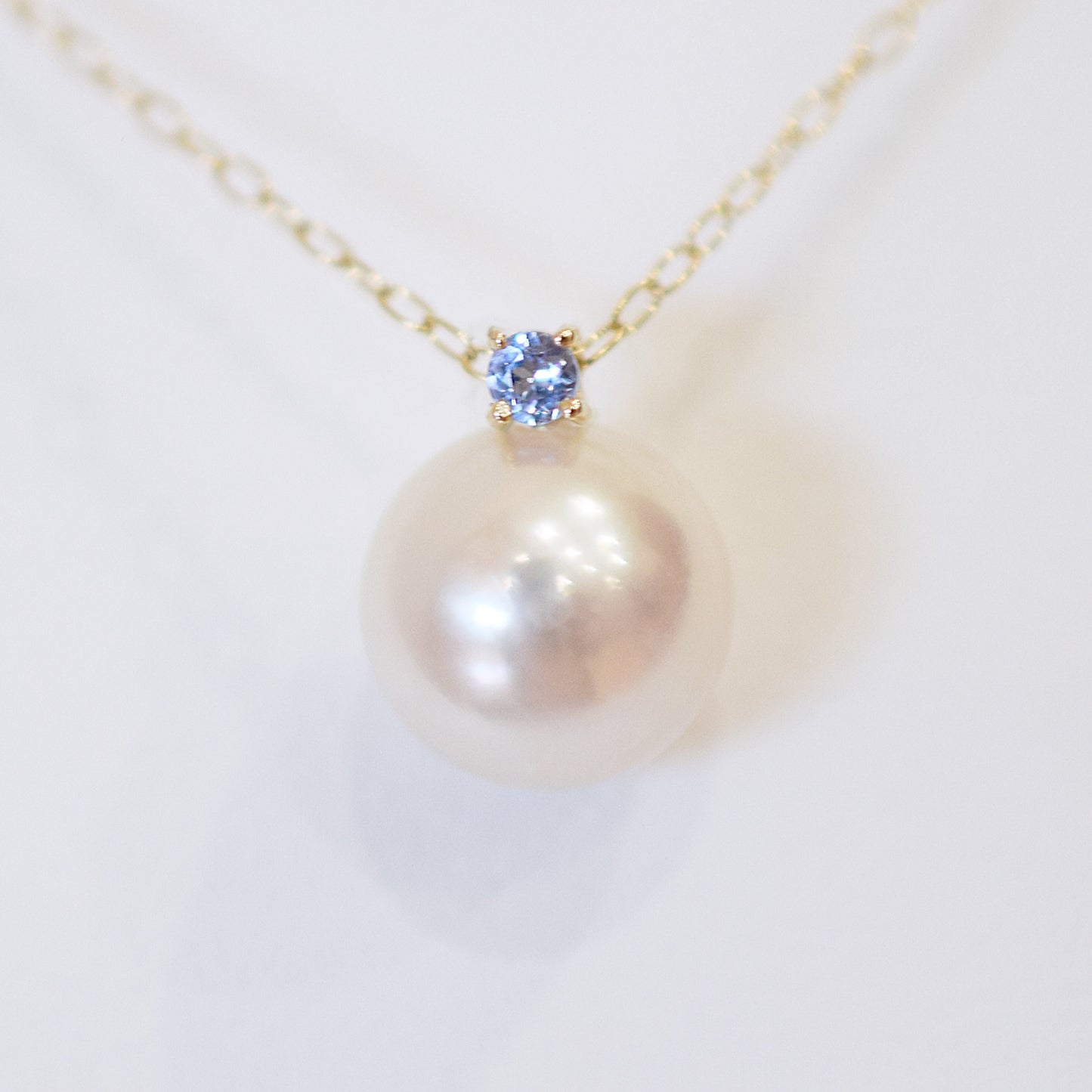 Hanadama rank White pink 8mm - 9.5mm Birthstone Tanzanite 10K pendant necklace Akoya Pearl Real Japan Seawater pearl
