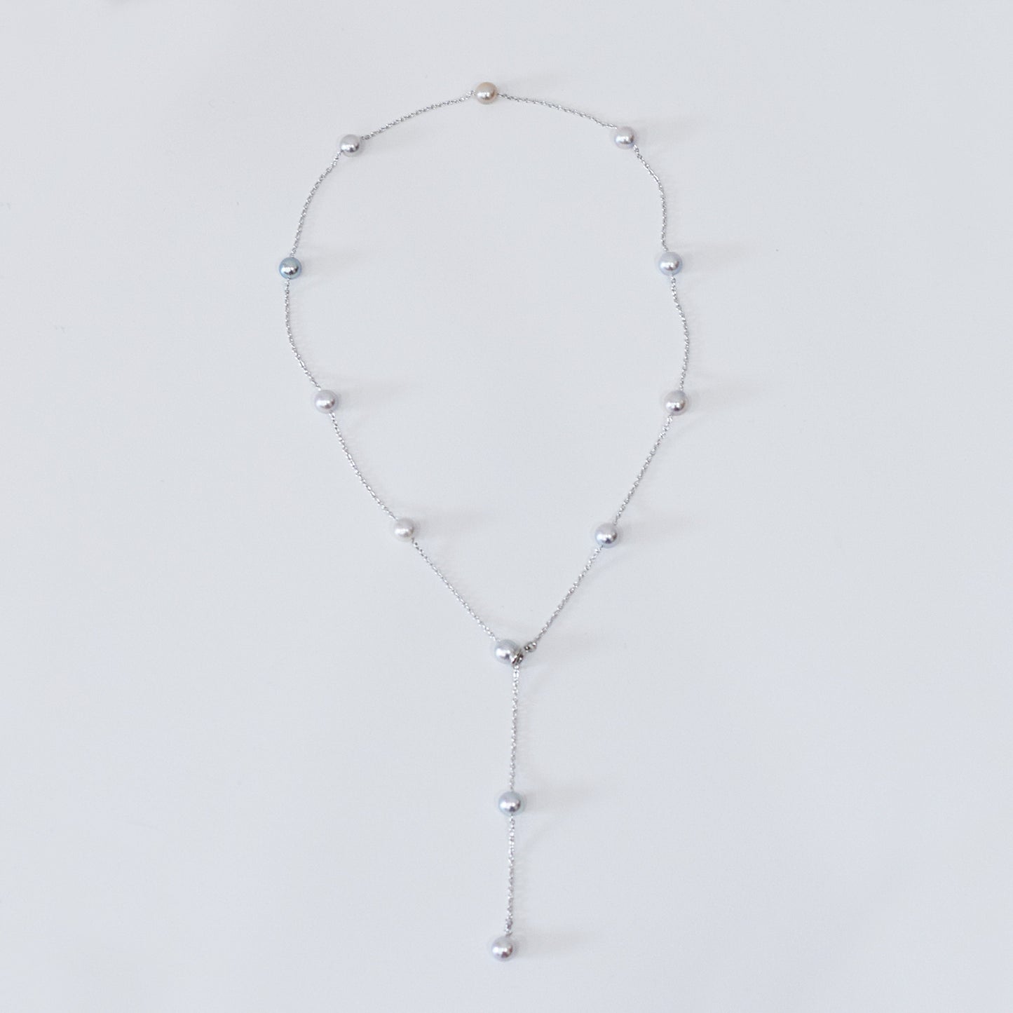 Limited to actual item 2-way Station necklace akoya pearl Natural color 6mm - 7mm Real Akoya Pearl Japan 19.6inch akoyapearl reenspearl Silver