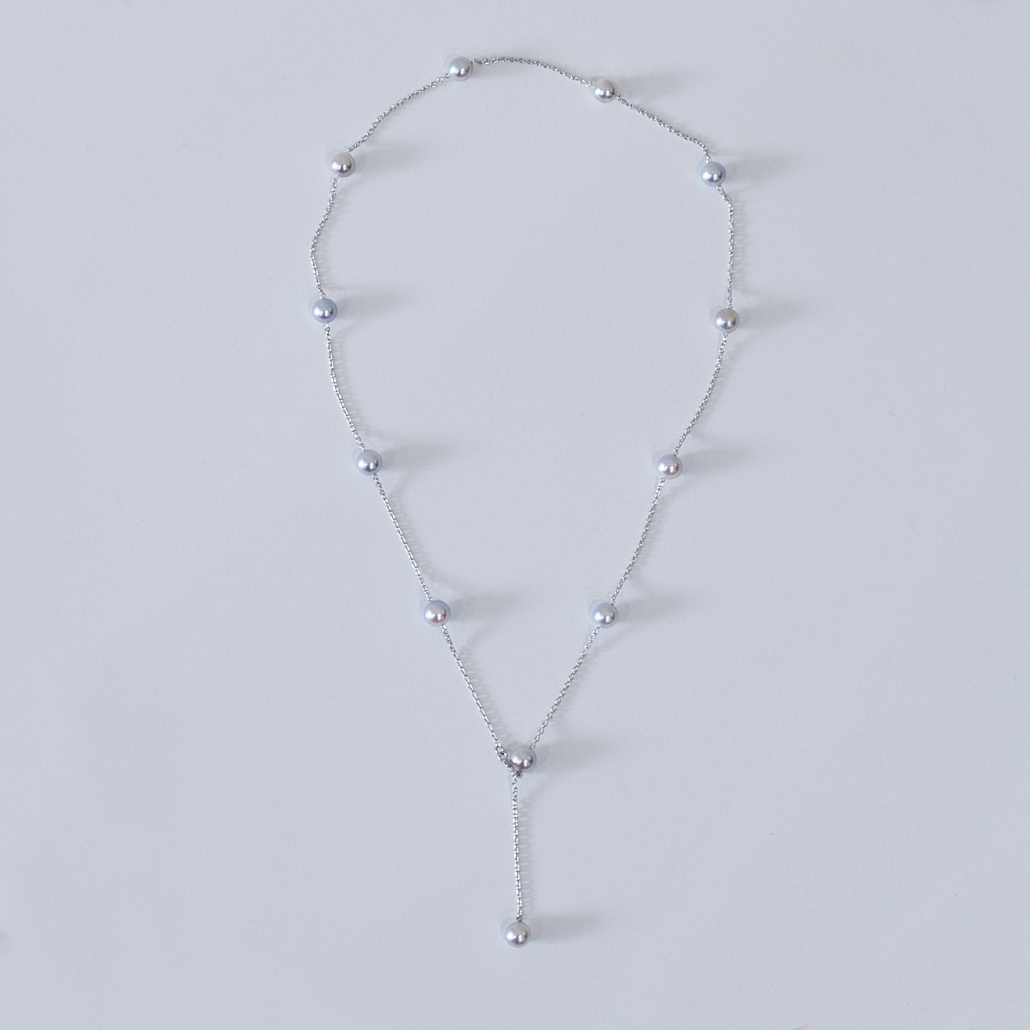 Limited to actual item 2-way Station necklace akoya pearl Natural color 6mm - 7mm Real Akoya Pearl Japan 19.6inch akoyapearl reenspearl Silver