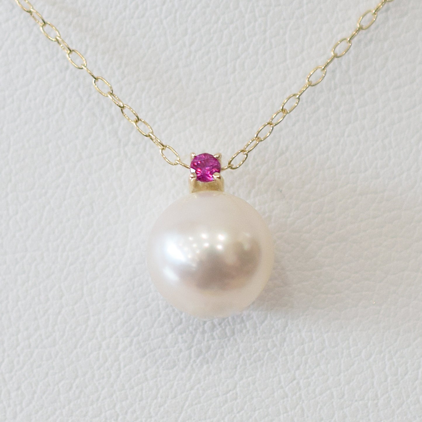 Hanadama rank White pink 8mm - 9.5mm Birthstone Ruby 10K pendant necklace Akoya Pearl Real Japan Seawater pearl