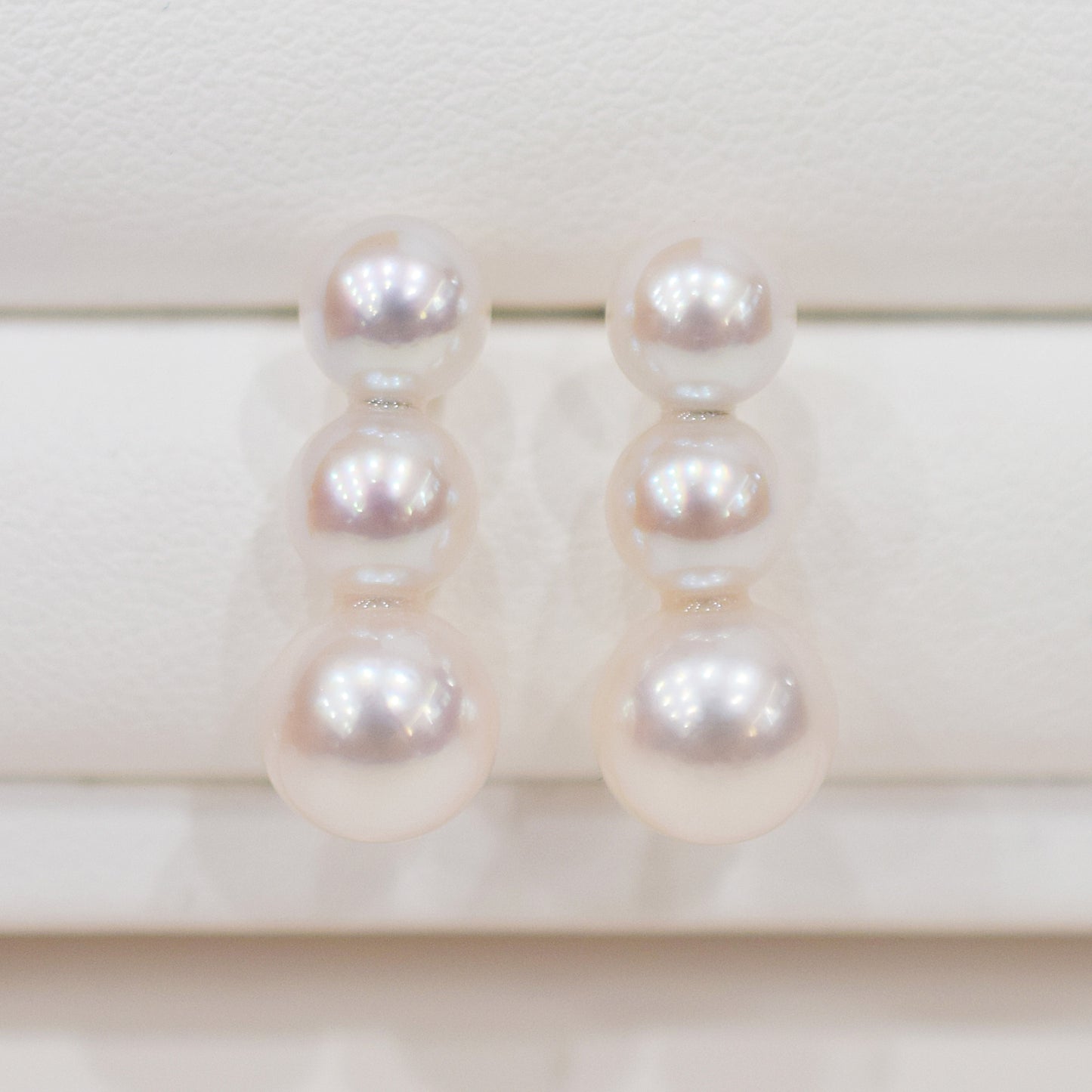Rare White Pink 6mm - 6.5mm × 7.5mm - 8mm 3pcs akoya pearl Earring K18YG Japan 1pair akoyapearl Japanese Seawater reenspearl