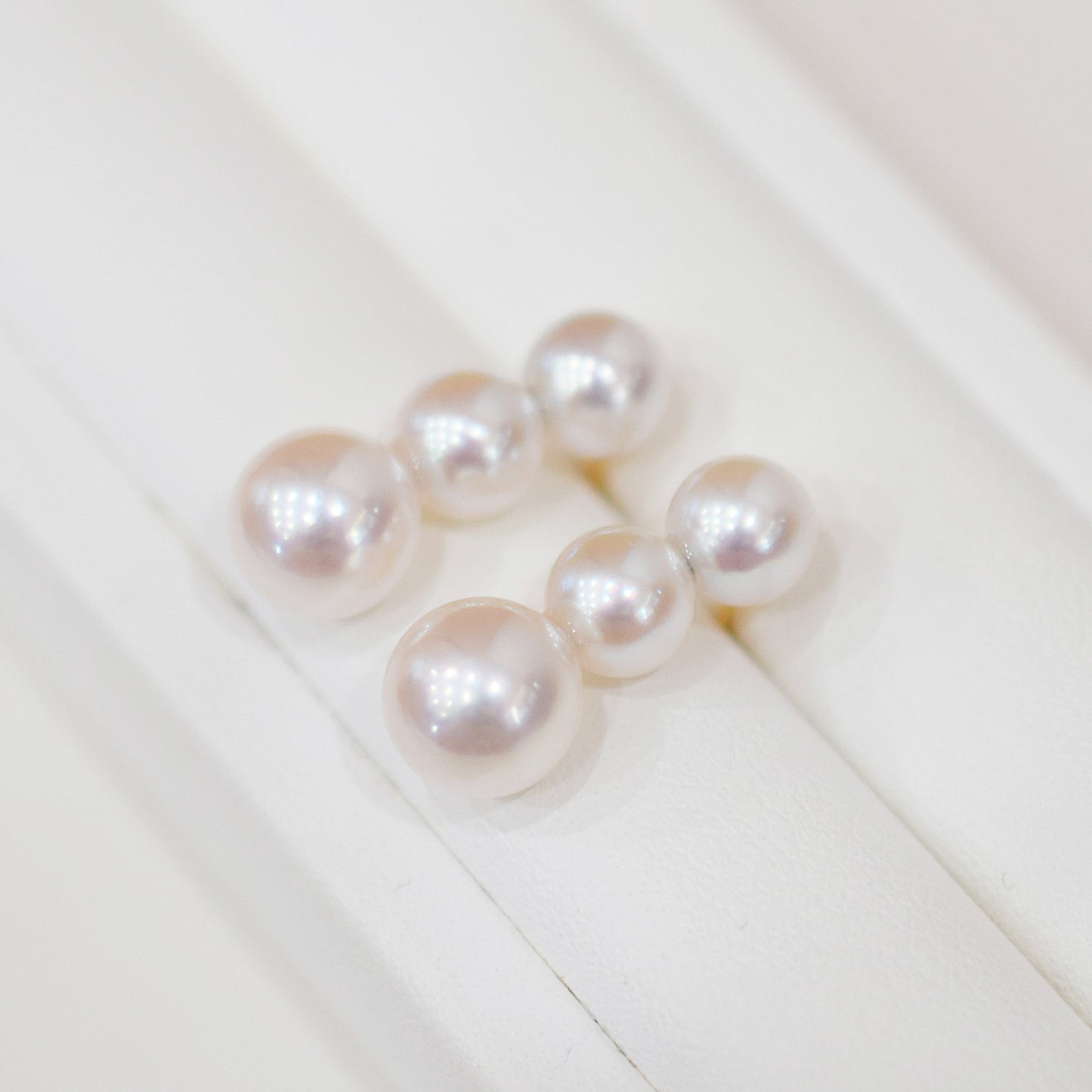 Rare White Pink 6mm - 6.5mm × 7.5mm - 8mm 3pcs akoya pearl Earring K18YG Japan 1pair akoyapearl Japanese Seawater reenspearl