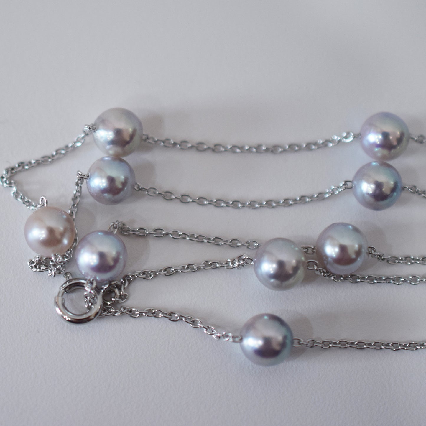 Limited to actual item 2-way Station necklace akoya pearl Natural color 6mm - 7mm Real Akoya Pearl Japan 19.6inch akoyapearl reenspearl Silver