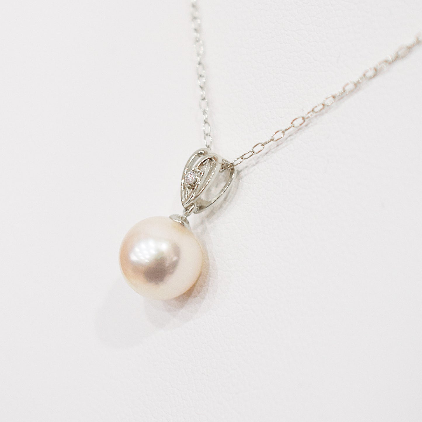 Hanadama rank White pink 8mm - 9.5mm Diamond 14K pendant necklace Akoya Pearl Real Japan Seawater pearl SIKC420 RP0009