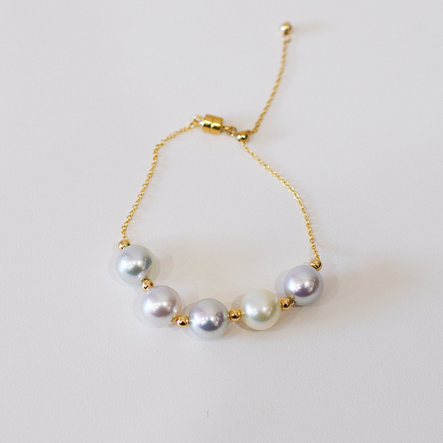 <SALE> Limited to actual item Natural color Semi-Round 9mm - 9.5mm Bracelet 7.08inch 14KGF Gold Filled Magnet Real Akoya Pearl Japan