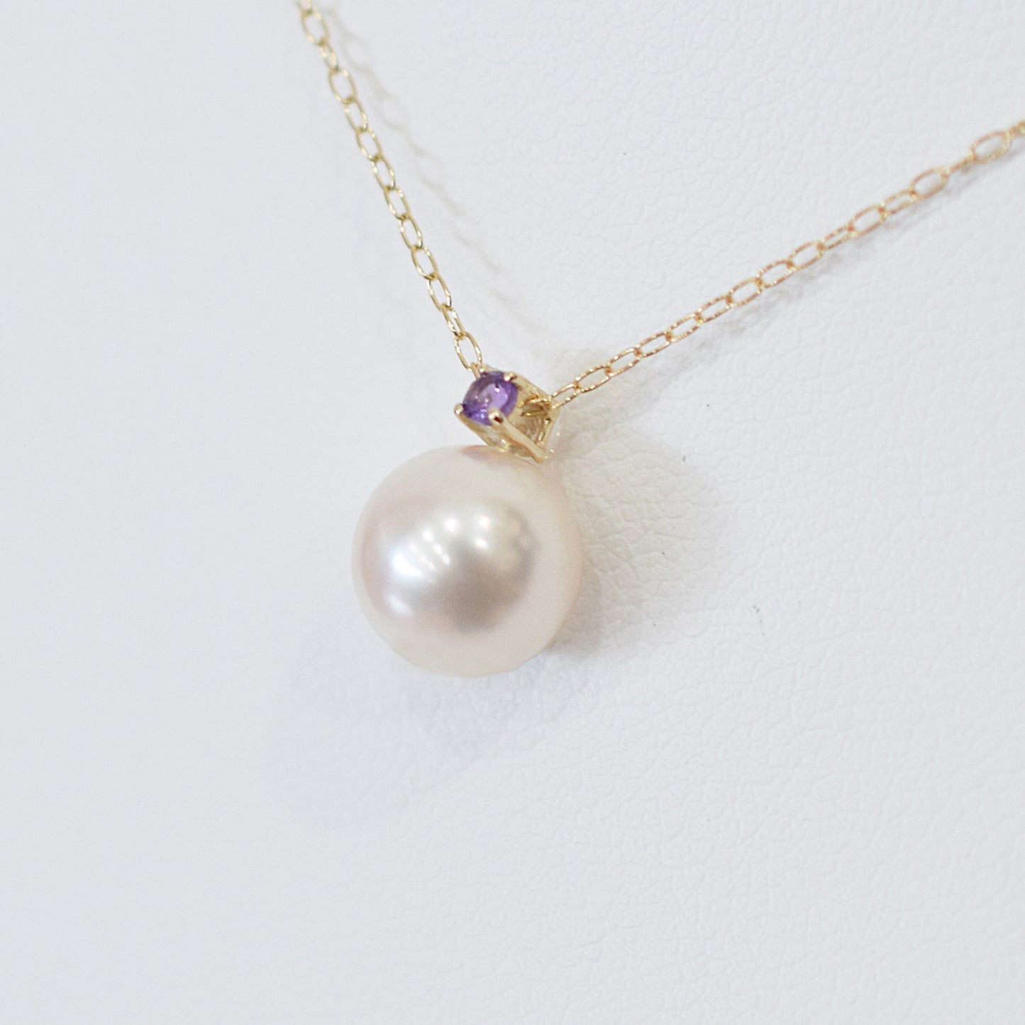Hanadama rank White pink 8mm - 9.5mm Birthstone Amethyst 10K pendant necklace Akoya Pearl Real Japan Seawater pearl