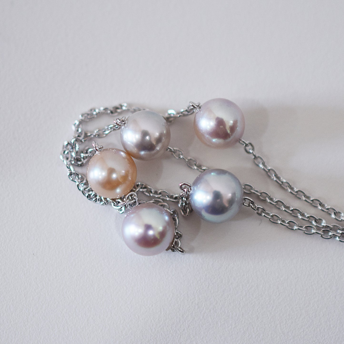 Limited to actual item 2-way Station necklace akoya pearl Natural color 6mm - 7mm Real Akoya Pearl Japan 19.6inch akoyapearl reenspearl Silver