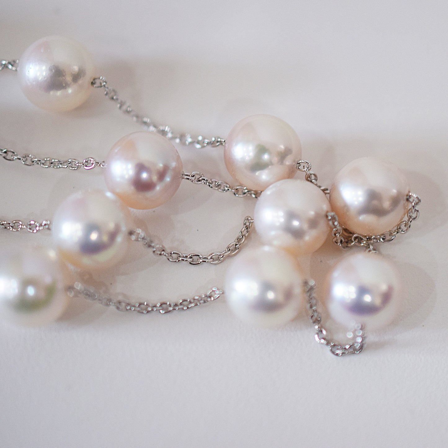 Limited to actual item Station necklace akoya pearl White pink 8mm - 8.5mm Real Akoya Pearl Japan 19.6inch akoyapearl reenspearl Silver
