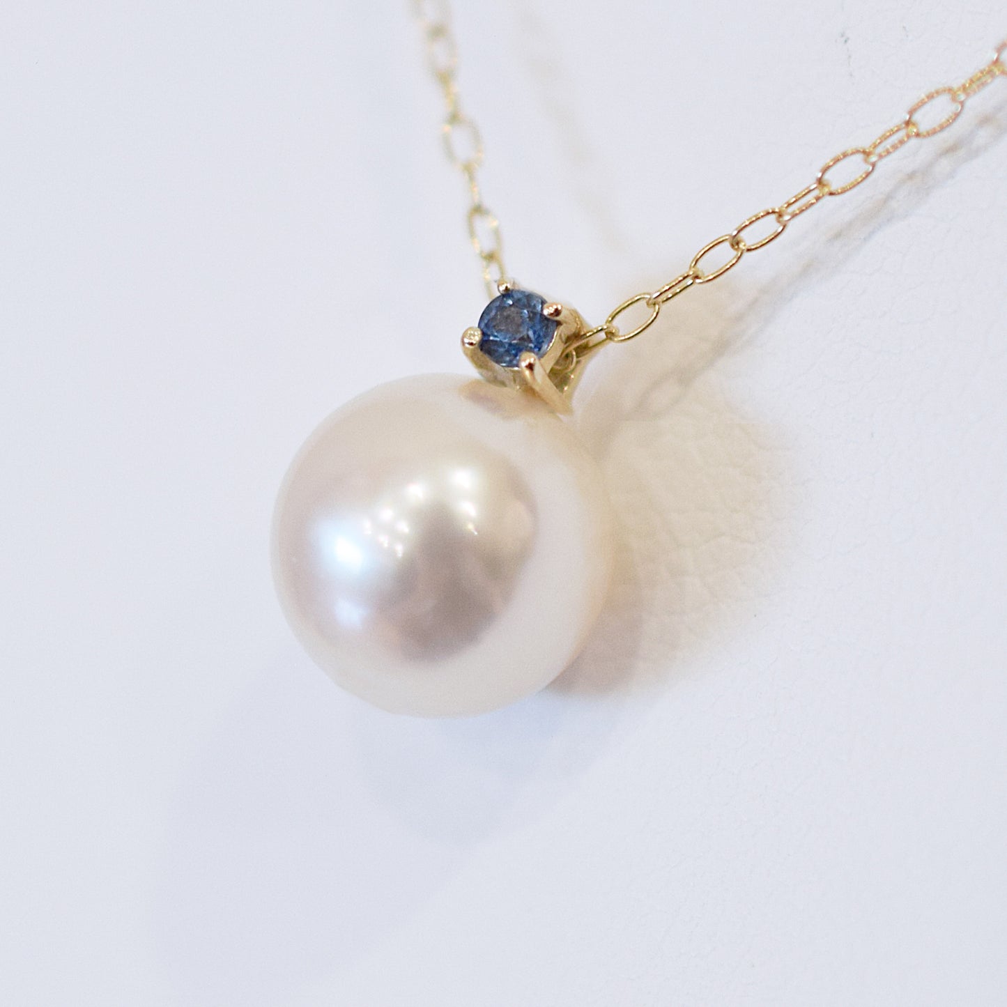 Hanadama rank White pink 8mm - 9.5mm Birthstone Sapphire 10K pendant necklace Akoya Pearl Real Japan Seawater pearl