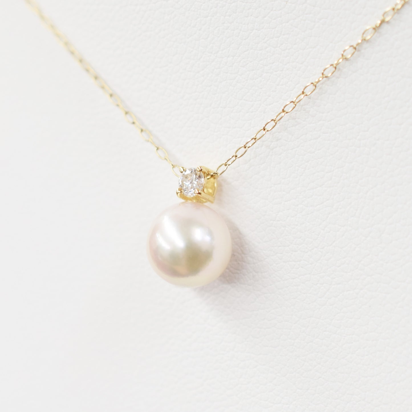 Hanadama rank White pink 8mm - 9.5mm pendant necklace Akoya Pearl diamond 0.1ct 18K Real Japan Seawater pearl reenspearl akoyapearl
