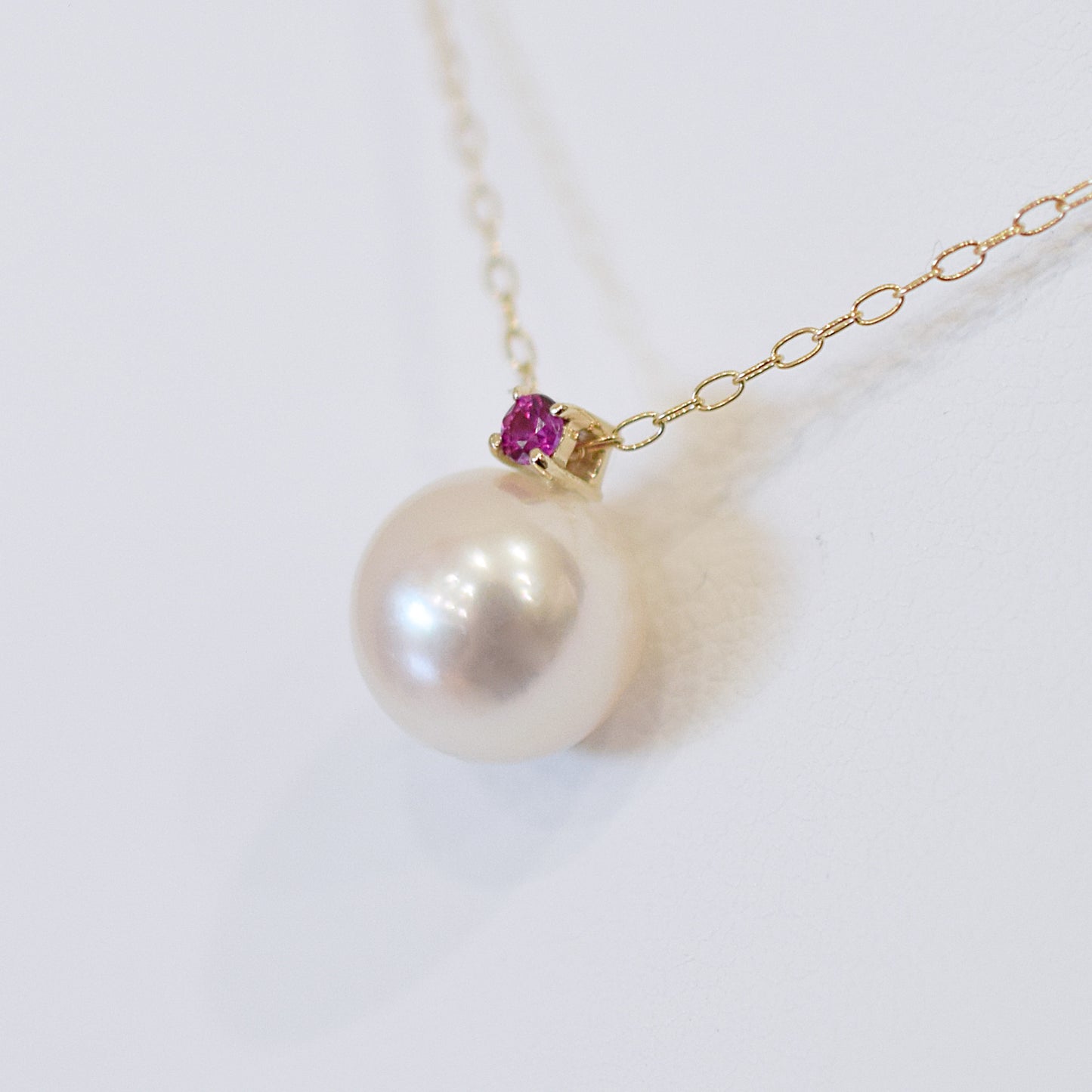Hanadama rank White pink 8mm - 9.5mm Birthstone Ruby 10K pendant necklace Akoya Pearl Real Japan Seawater pearl