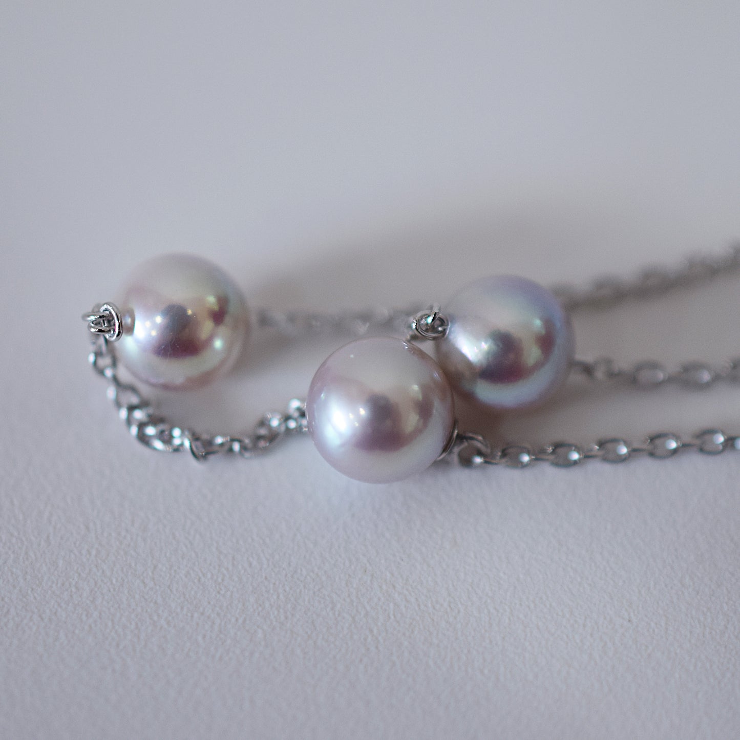 Limited to actual item 2-way Station necklace akoya pearl Natural color 6mm - 7mm Real Akoya Pearl Japan 19.6inch akoyapearl reenspearl Silver