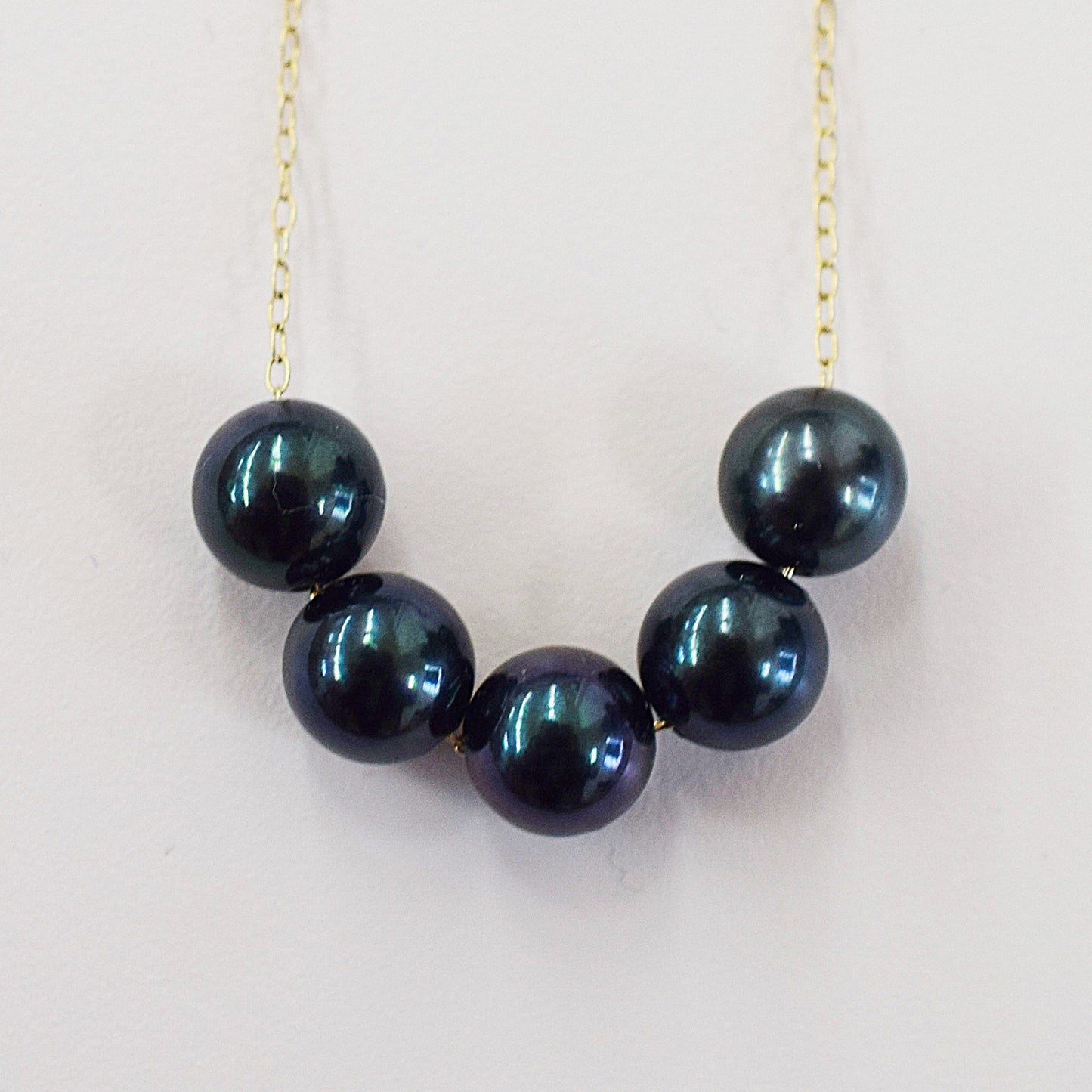 <SALE> Limited to actual item Black 7mm - 7.5mm aakoya pearl through necklace 10K Real Japan reenspearl Japanese Seawater pearl dyed color