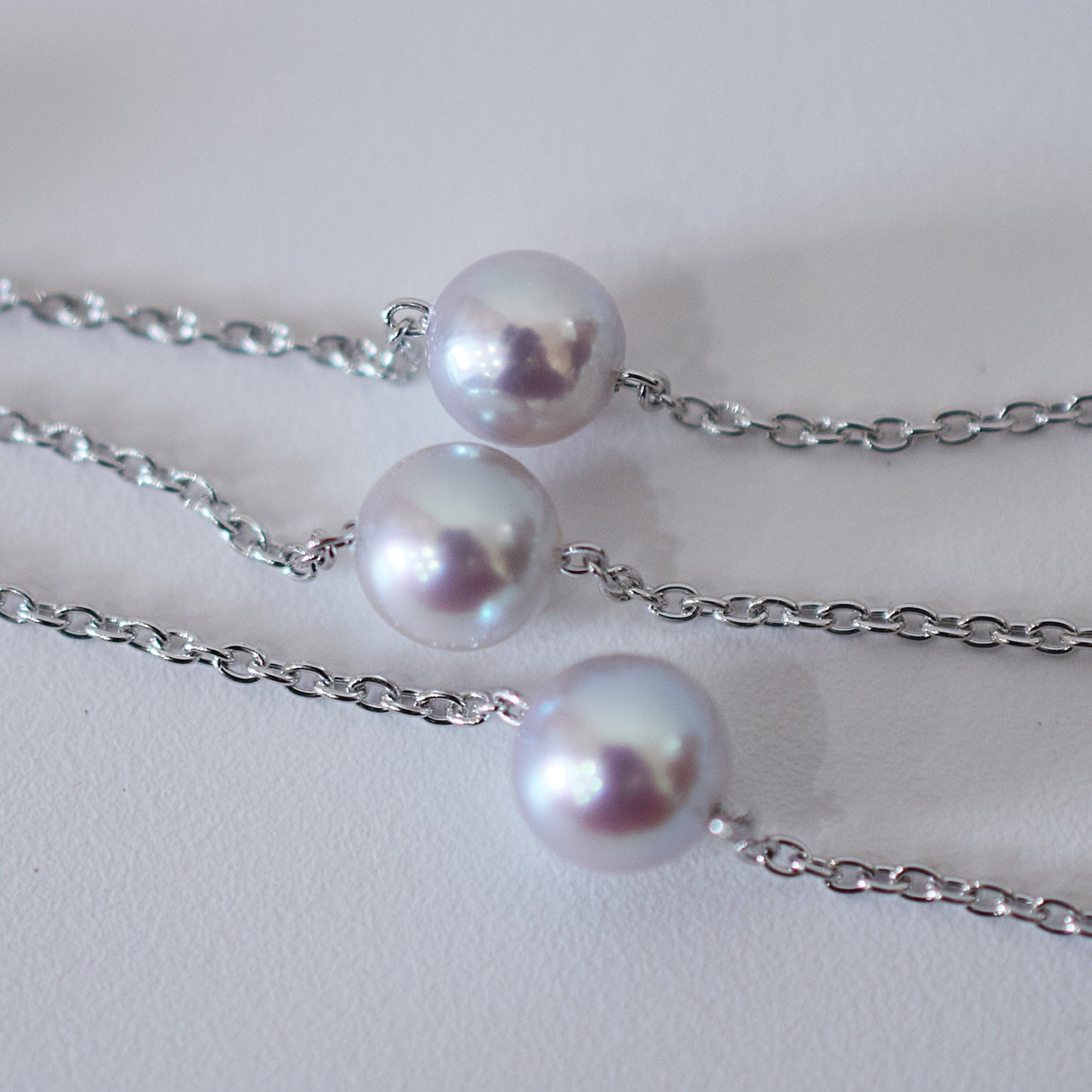 Limited to actual item 2-way Station necklace akoya pearl Natural color 6mm - 7mm Real Akoya Pearl Japan 19.6inch akoyapearl reenspearl Silver