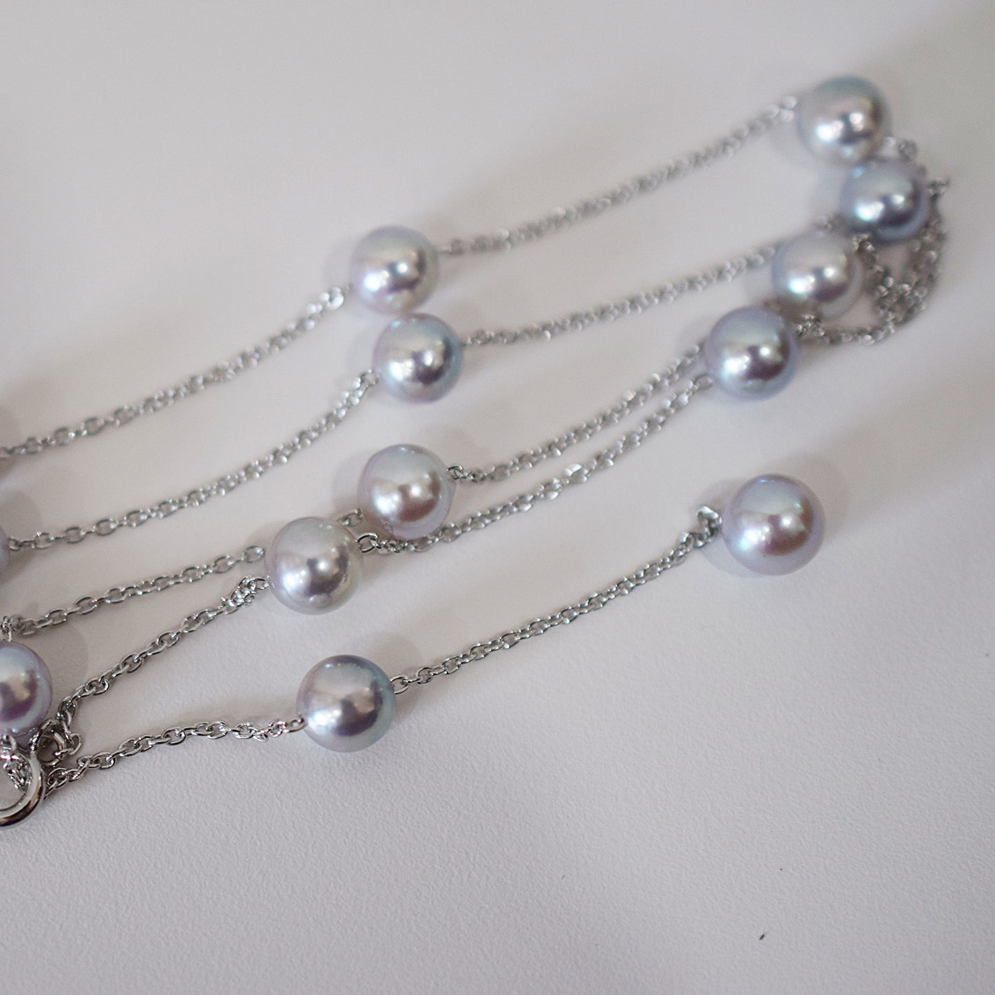 Limited to actual item 2-way Station necklace akoya pearl Natural color 6mm - 7mm Real Akoya Pearl Japan 19.6inch akoyapearl reenspearl Silver