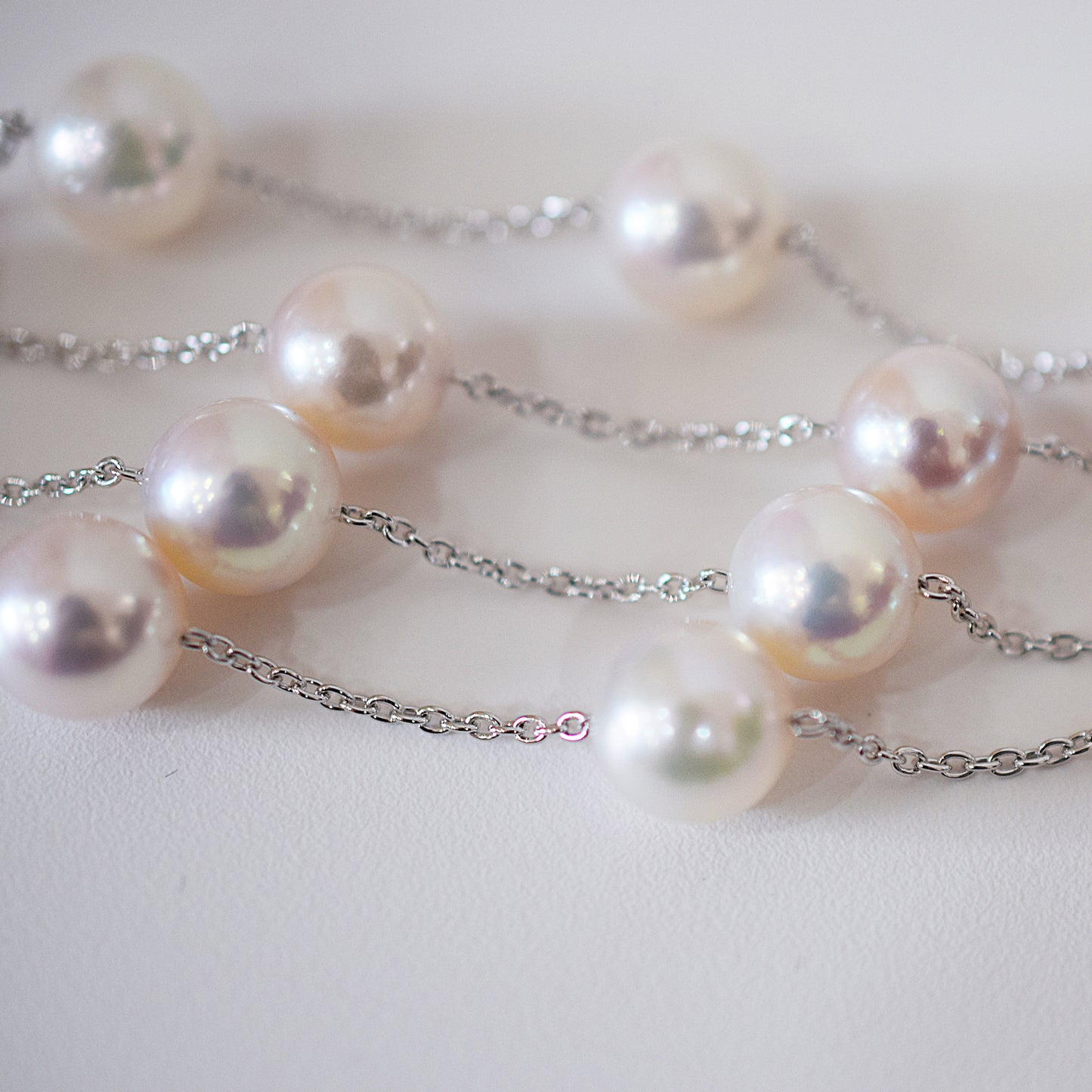 Limited to actual item Station necklace akoya pearl White pink 8mm - 8.5mm Real Akoya Pearl Japan 19.6inch akoyapearl reenspearl Silver