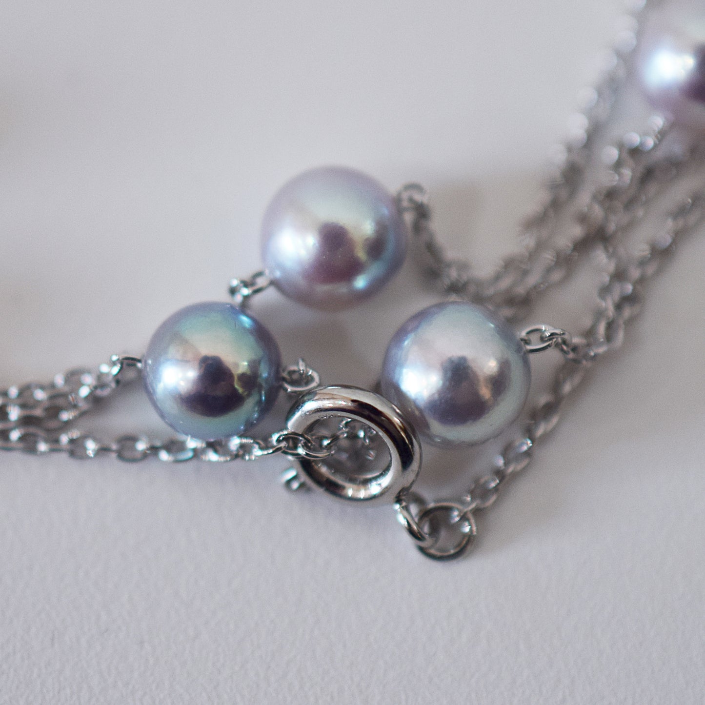 Limited to actual item 2-way Station necklace akoya pearl Natural color 6mm - 7mm Real Akoya Pearl Japan 19.6inch akoyapearl reenspearl Silver