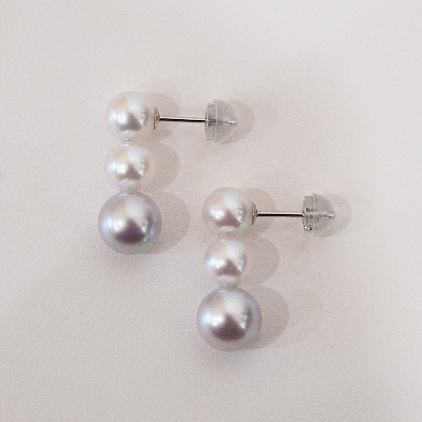 <SALE> Limited to actual item 6mm - 6.5mm × 7.5mm - 8mm Seawater Akoya Pearl White pink Natural color Stud Earring 14KWG Japan Japanese