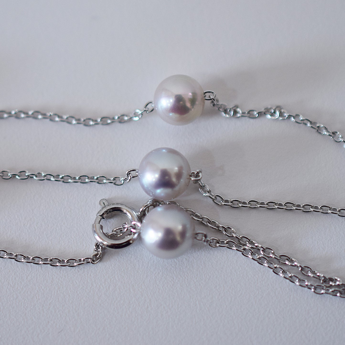 Limited to actual item 2-way Station necklace akoya pearl Natural color 6mm - 7mm Real Akoya Pearl Japan 19.6inch akoyapearl reenspearl Silver