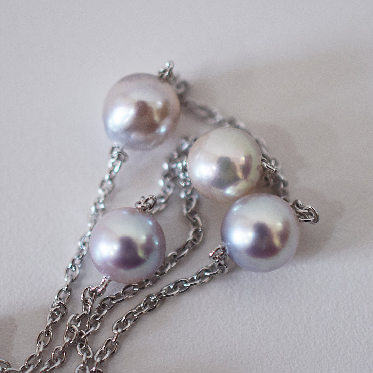Limited to actual item 2-way Station necklace akoya pearl Natural color 6mm - 7mm Real Akoya Pearl Japan 19.6inch akoyapearl reenspearl Silver