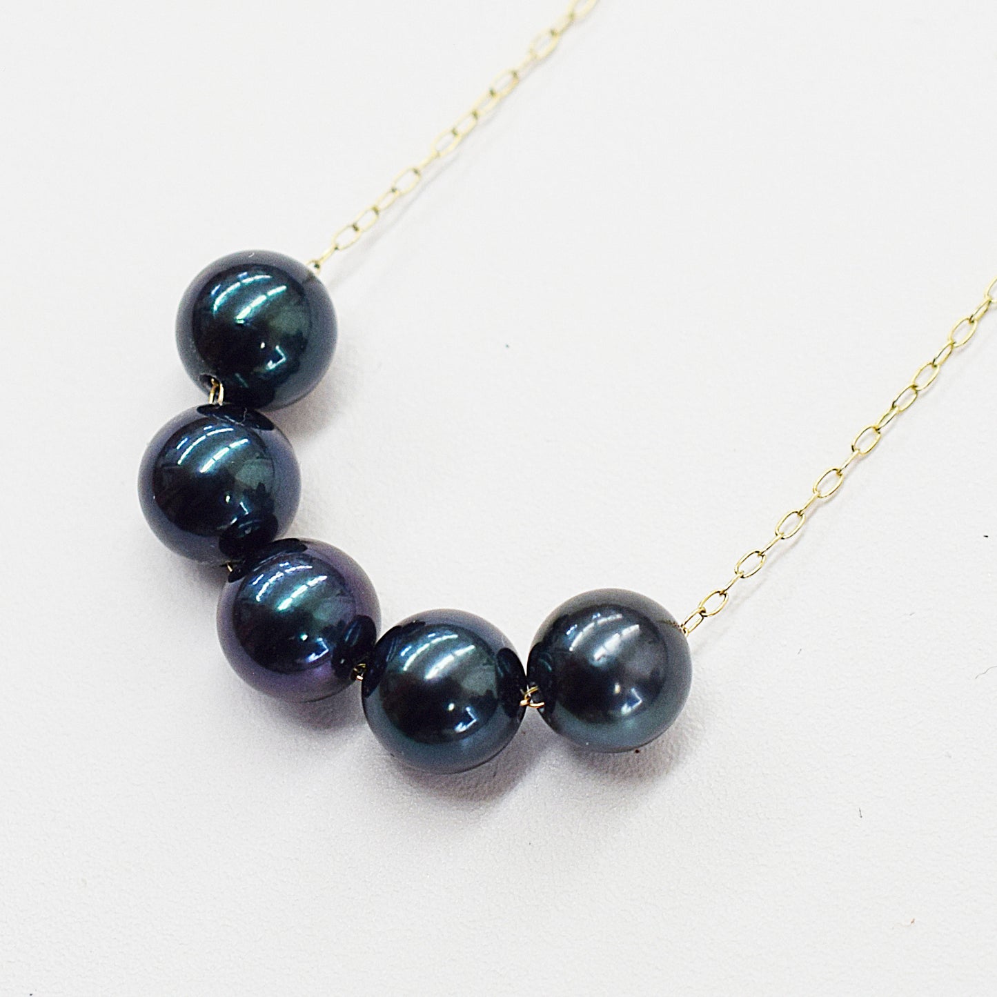 <SALE> Limited to actual item Black 7mm - 7.5mm aakoya pearl through necklace 10K Real Japan reenspearl Japanese Seawater pearl dyed color