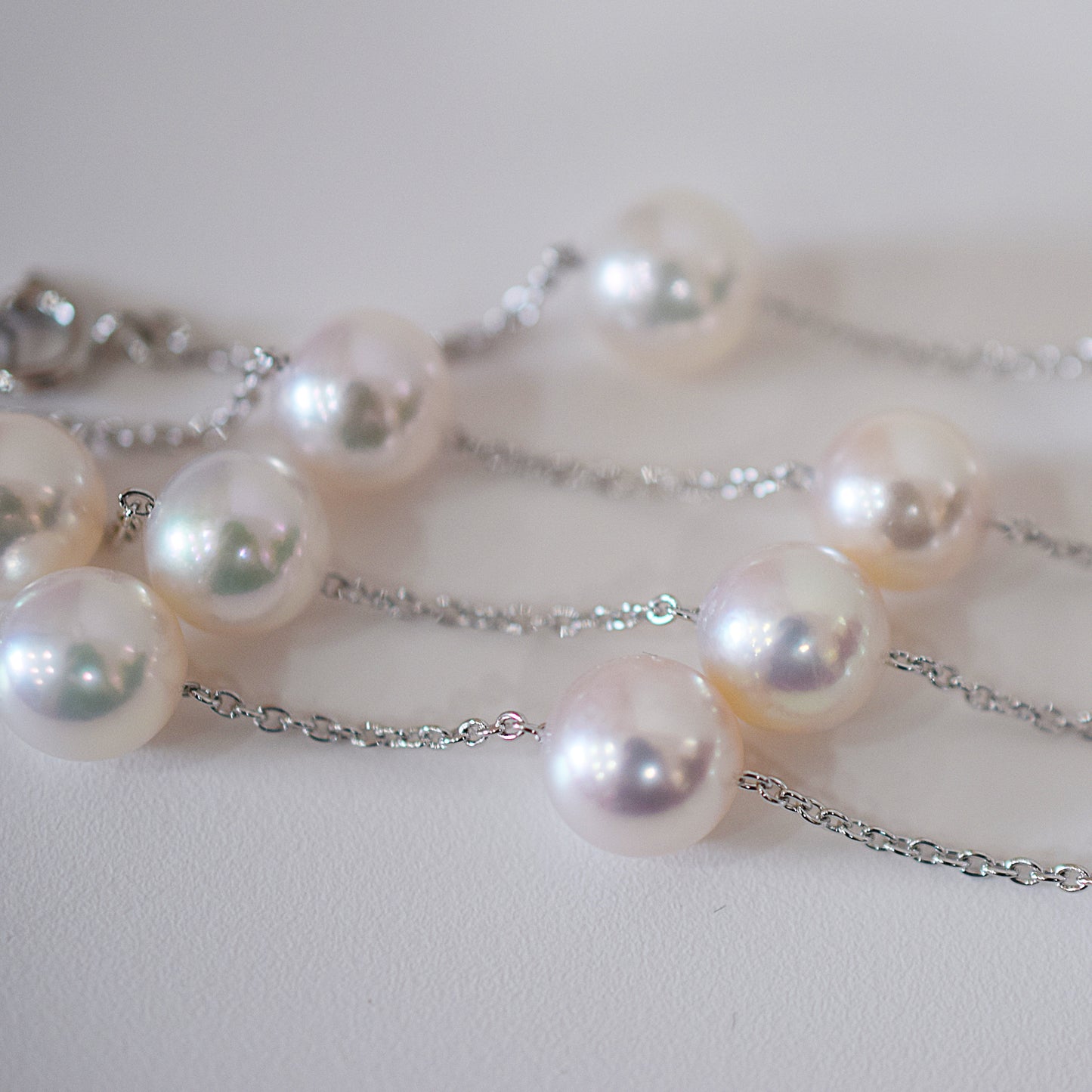 Limited to actual item Station necklace akoya pearl White pink 8mm - 8.5mm Real Akoya Pearl Japan 19.6inch akoyapearl reenspearl Silver