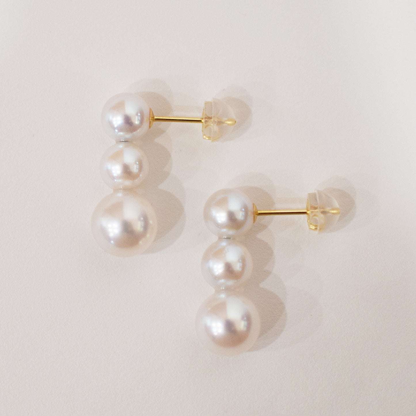 Rare White Pink 6mm - 6.5mm × 7.5mm - 8mm 3pcs akoya pearl Earring K18YG Japan 1pair akoyapearl Japanese Seawater reenspearl