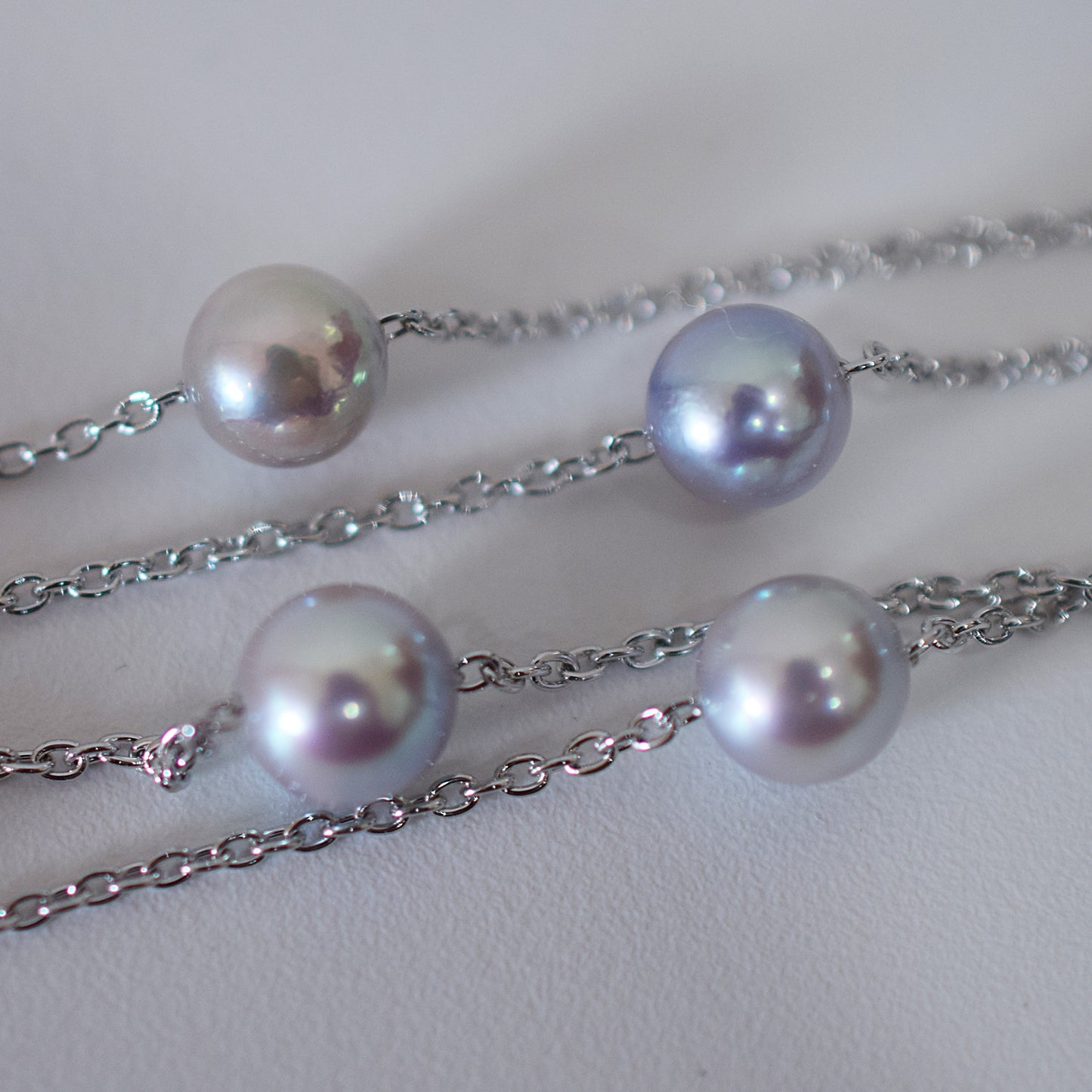 Limited to actual item 2-way Station necklace akoya pearl Natural color 6mm - 7mm Real Akoya Pearl Japan 19.6inch akoyapearl reenspearl Silver