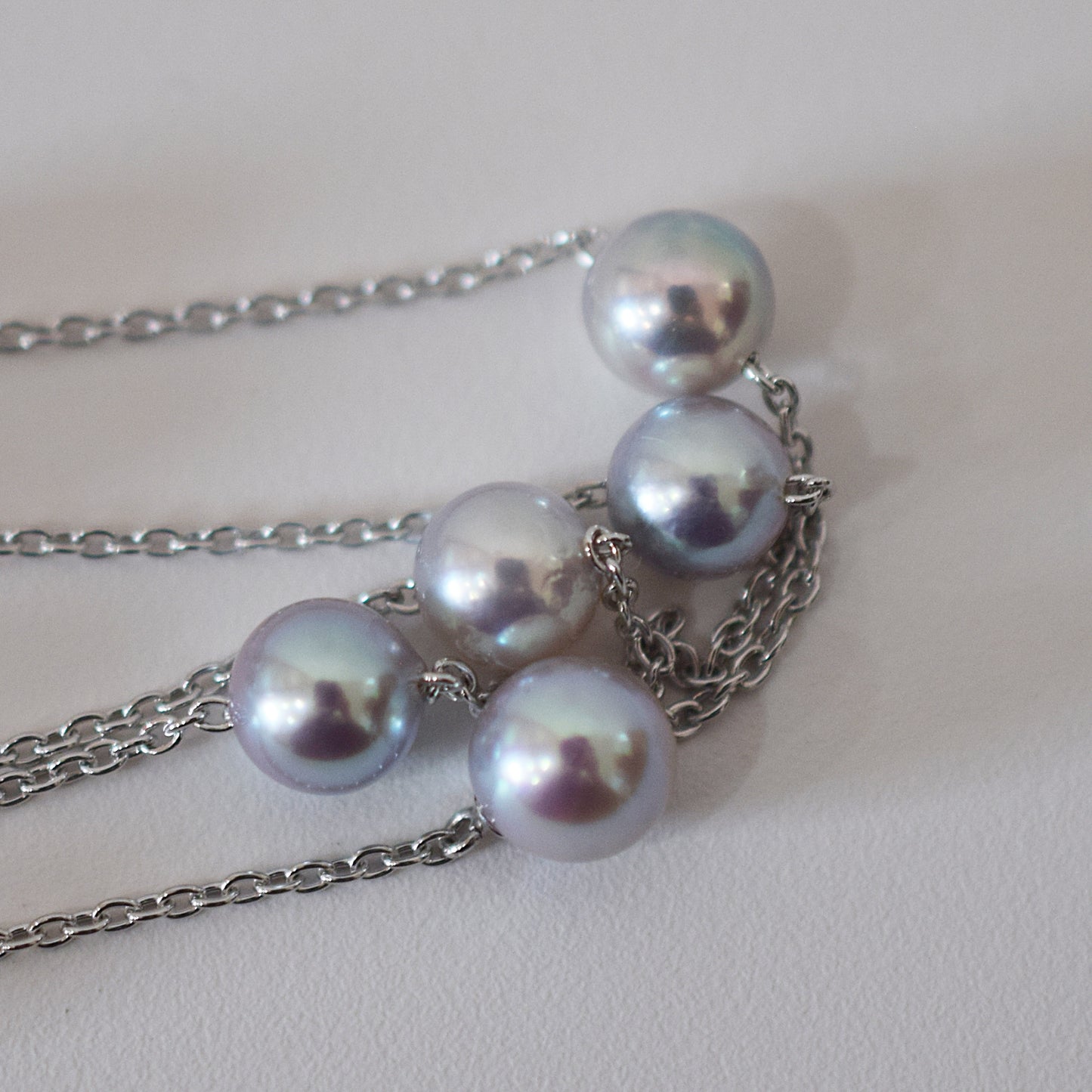 Limited to actual item 2-way Station necklace akoya pearl Natural color 6mm - 7mm Real Akoya Pearl Japan 19.6inch akoyapearl reenspearl Silver