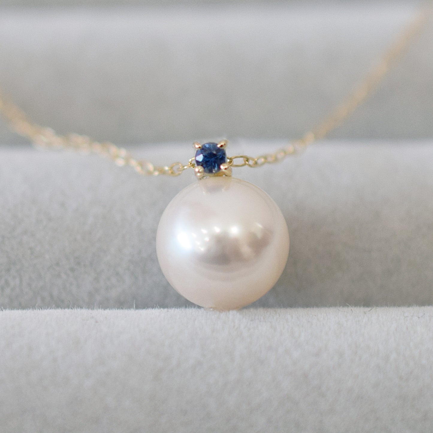 Hanadama rank White pink 8mm - 9.5mm Birthstone Sapphire 10K pendant necklace Akoya Pearl Real Japan Seawater pearl