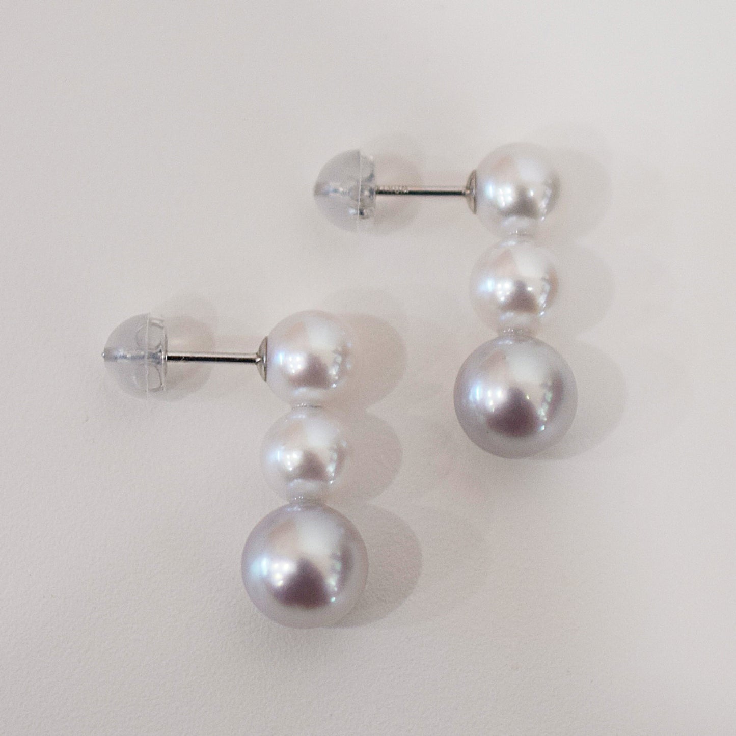 <SALE> Limited to actual item 6mm - 6.5mm × 7.5mm - 8mm Seawater Akoya Pearl White pink Natural color Stud Earring 14KWG Japan Japanese