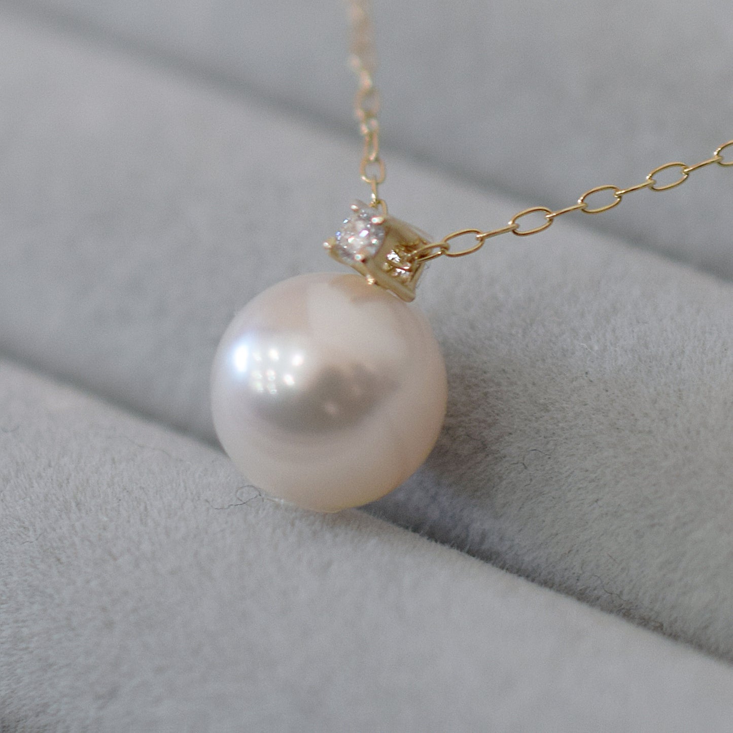 Hanadama rank White pink 8mm - 9.5mm Birthstone Diamond 10K pendant necklace Akoya Pearl Real Japan Seawater pearl