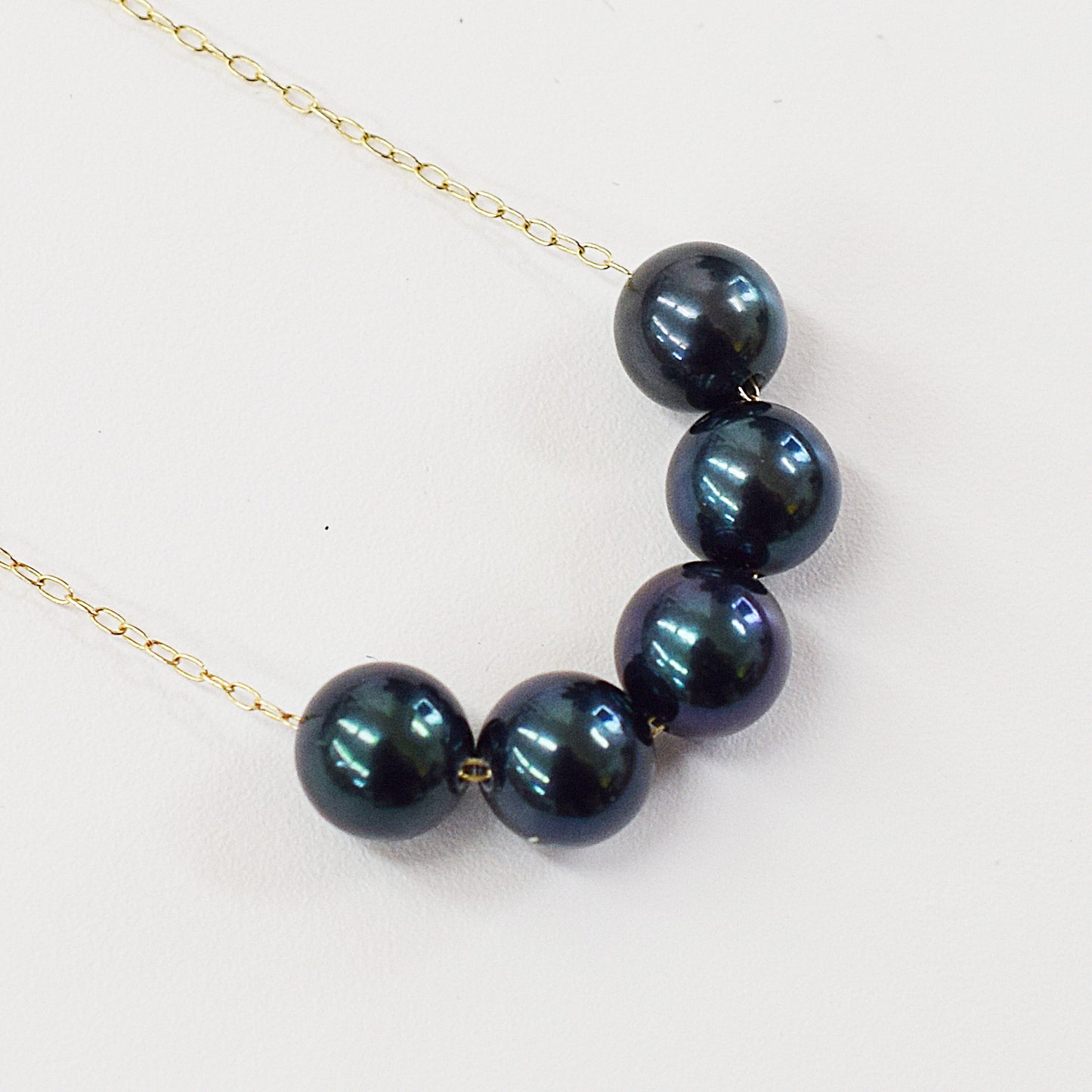 <SALE> Limited to actual item Black 7mm - 7.5mm aakoya pearl through necklace 10K Real Japan reenspearl Japanese Seawater pearl dyed color