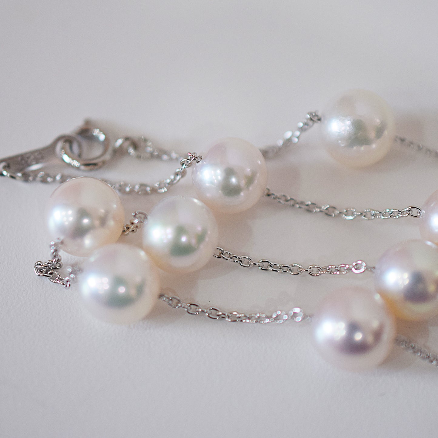 Limited to actual item Station necklace akoya pearl White pink 8mm - 8.5mm Real Akoya Pearl Japan 19.6inch akoyapearl reenspearl Silver