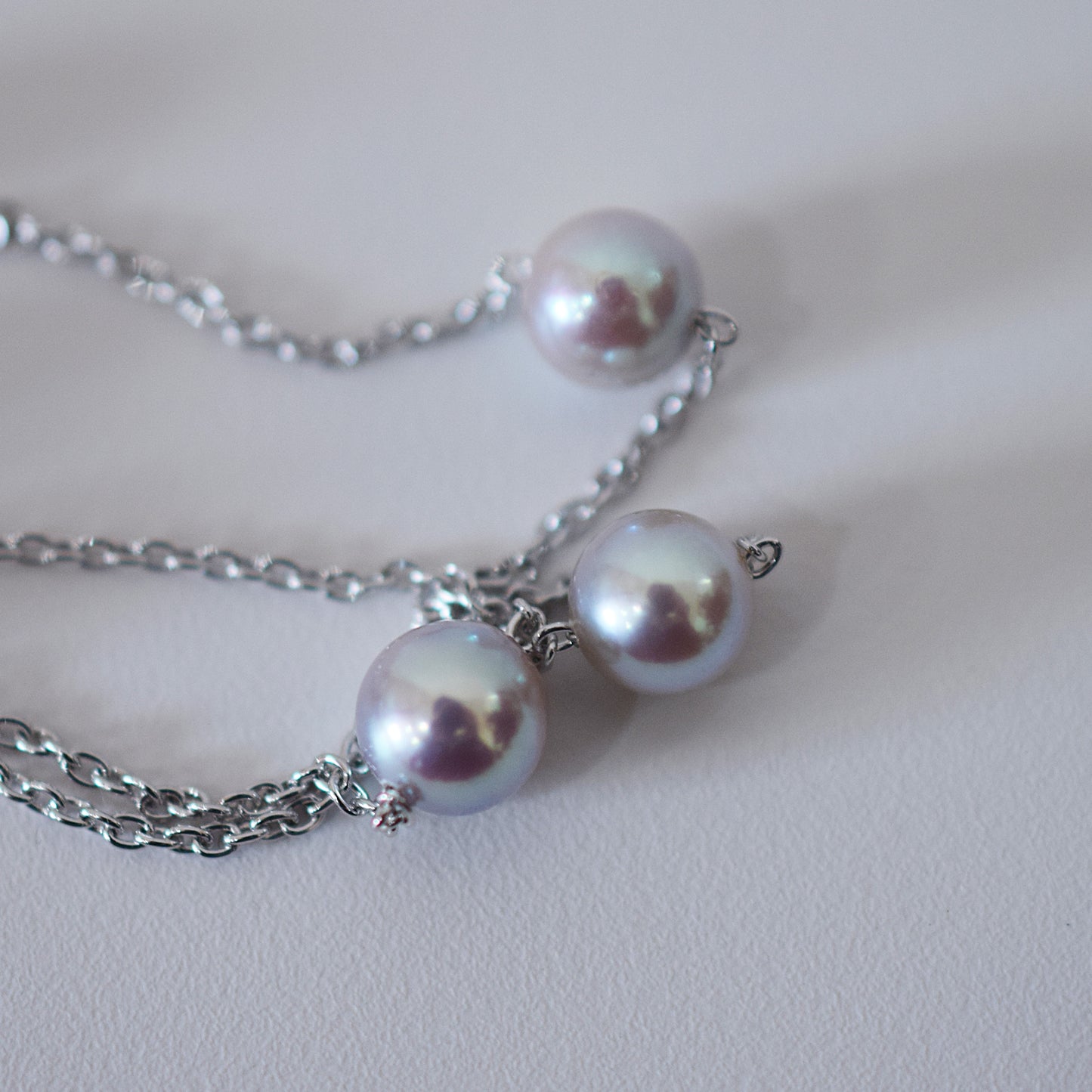 Limited to actual item 2-way Station necklace akoya pearl Natural color 6mm - 7mm Real Akoya Pearl Japan 19.6inch akoyapearl reenspearl Silver
