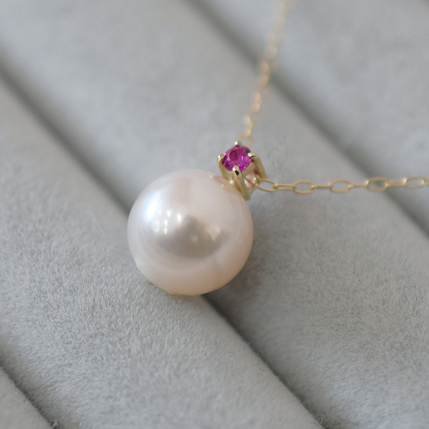 Hanadama rank White pink 8mm - 9.5mm Birthstone Ruby 10K pendant necklace Akoya Pearl Real Japan Seawater pearl