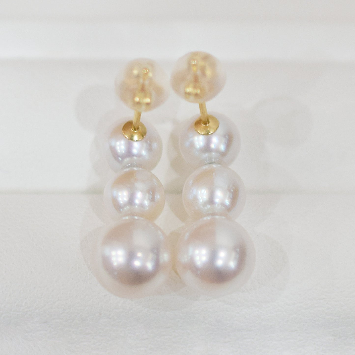 Rare White Pink 6mm - 6.5mm × 7.5mm - 8mm 3pcs akoya pearl Earring K18YG Japan 1pair akoyapearl Japanese Seawater reenspearl