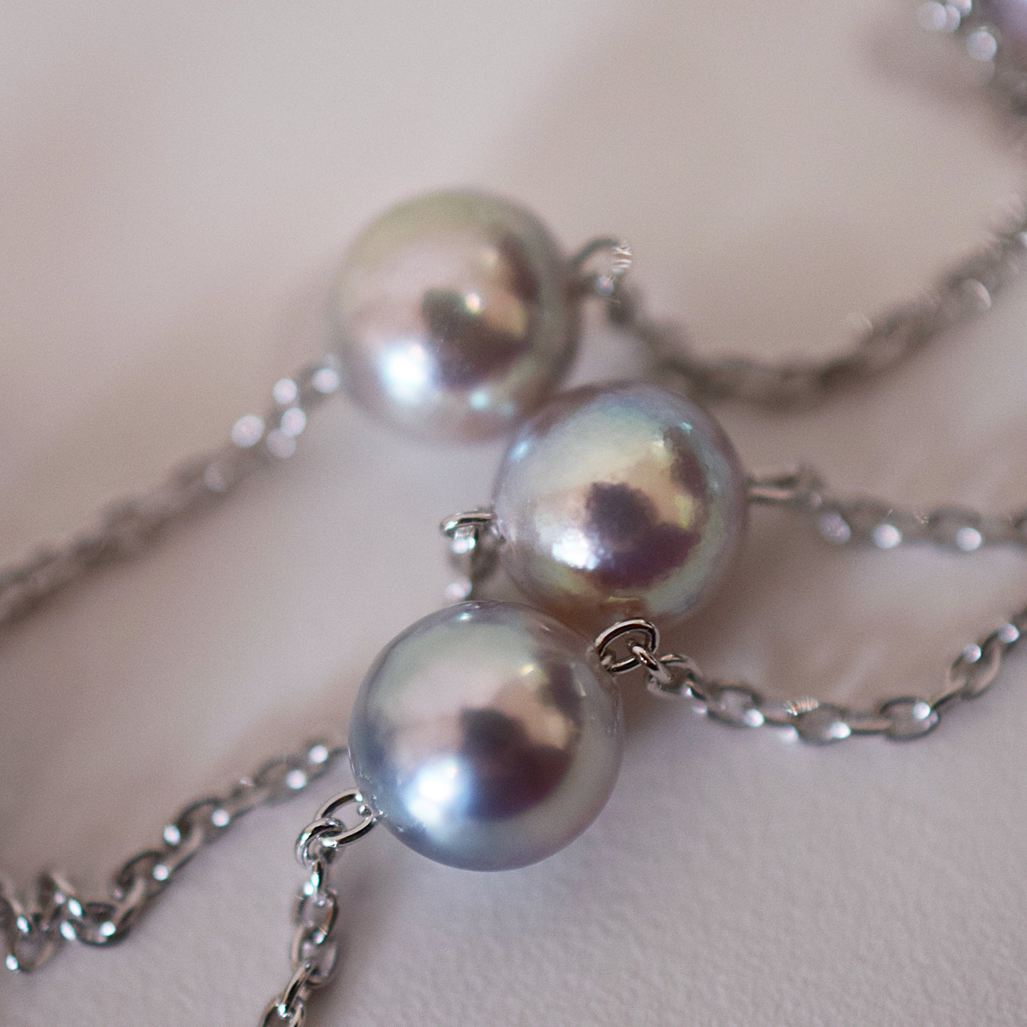 Limited to actual item 2-way Station necklace akoya pearl Natural color 6mm - 7mm Real Akoya Pearl Japan 19.6inch akoyapearl reenspearl Silver