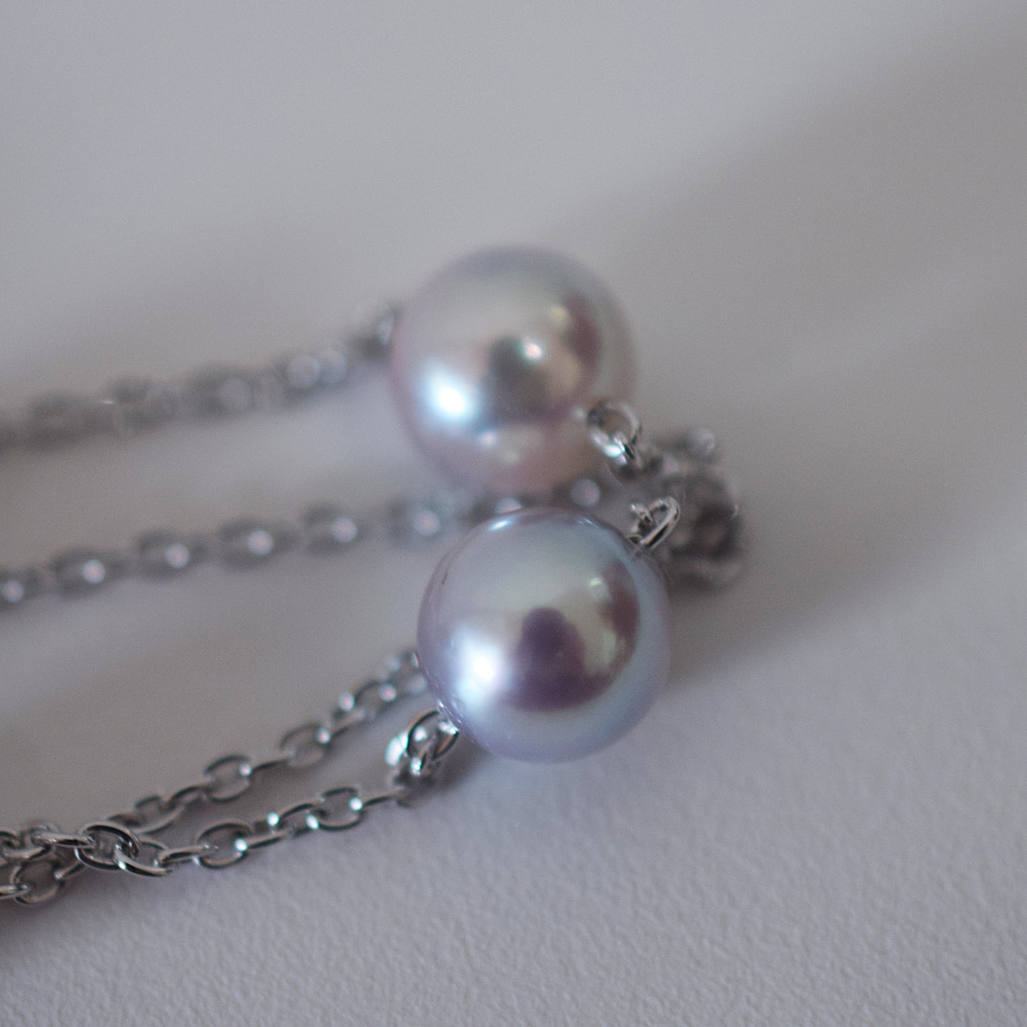 Limited to actual item 2-way Station necklace akoya pearl Natural color 6mm - 7mm Real Akoya Pearl Japan 19.6inch akoyapearl reenspearl Silver