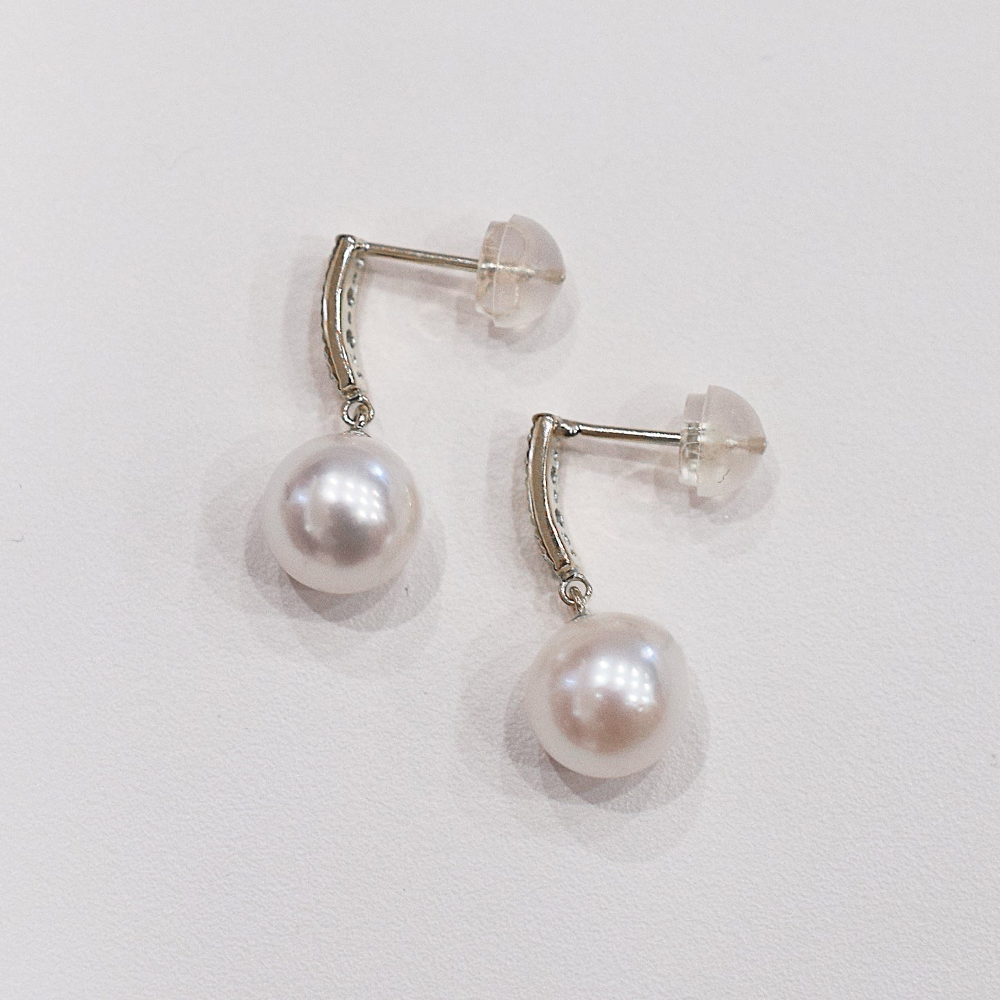 【K18YG / K14WG】Hanadama rank Whitepink 7.5mm - 8.5mm Earring Diamond 0.03ct Seawater Real Akoya Pearl Japan anniversary Japanese Wedding あこや 真珠
