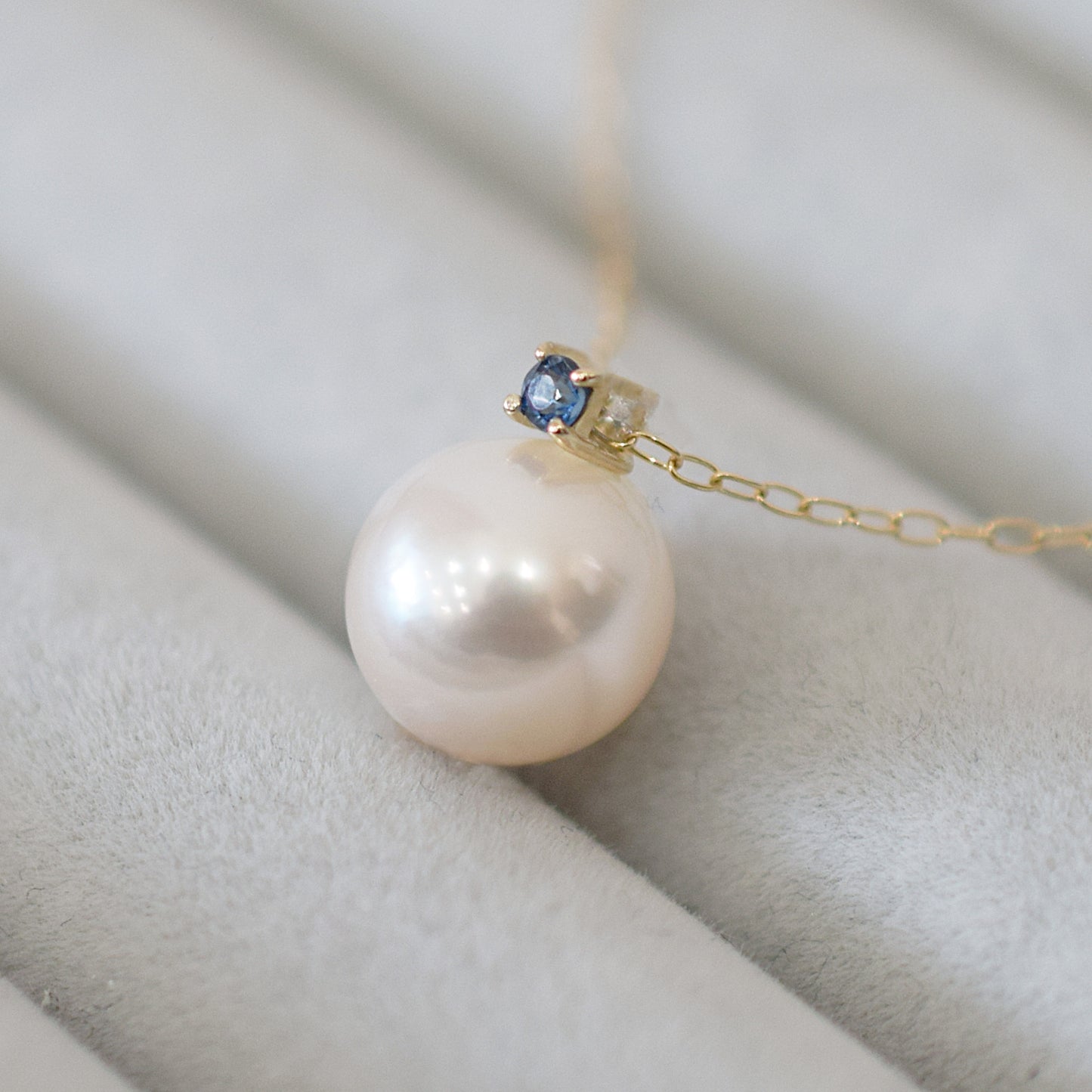 Hanadama rank White pink 8mm - 9.5mm Birthstone Sapphire 10K pendant necklace Akoya Pearl Real Japan Seawater pearl