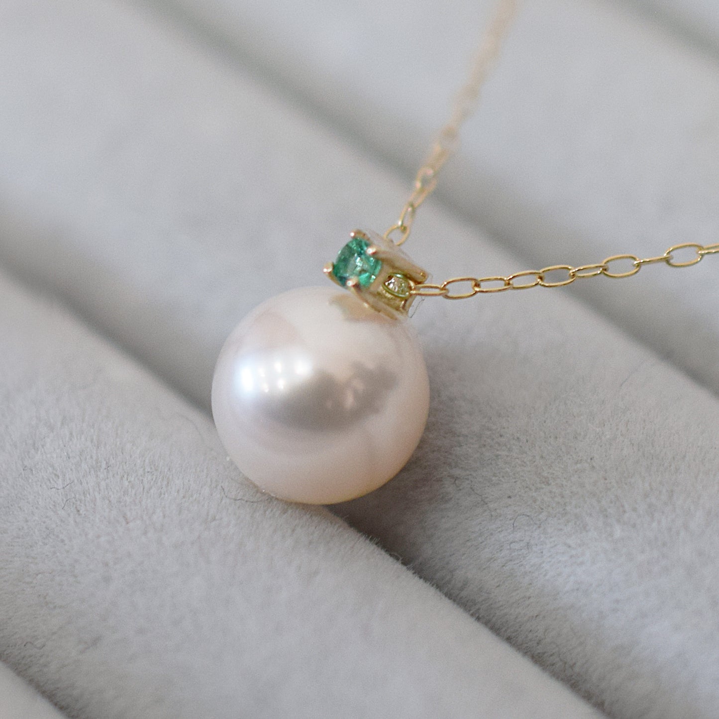 Hanadama rank White pink 8mm - 9.5mm Birthstone Emerald 10K pendant necklace Akoya Pearl Real Japan Seawater pearl
