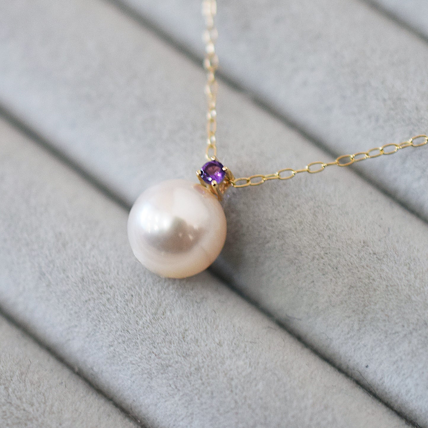 Hanadama rank White pink 8mm - 9.5mm Birthstone Amethyst 10K pendant necklace Akoya Pearl Real Japan Seawater pearl